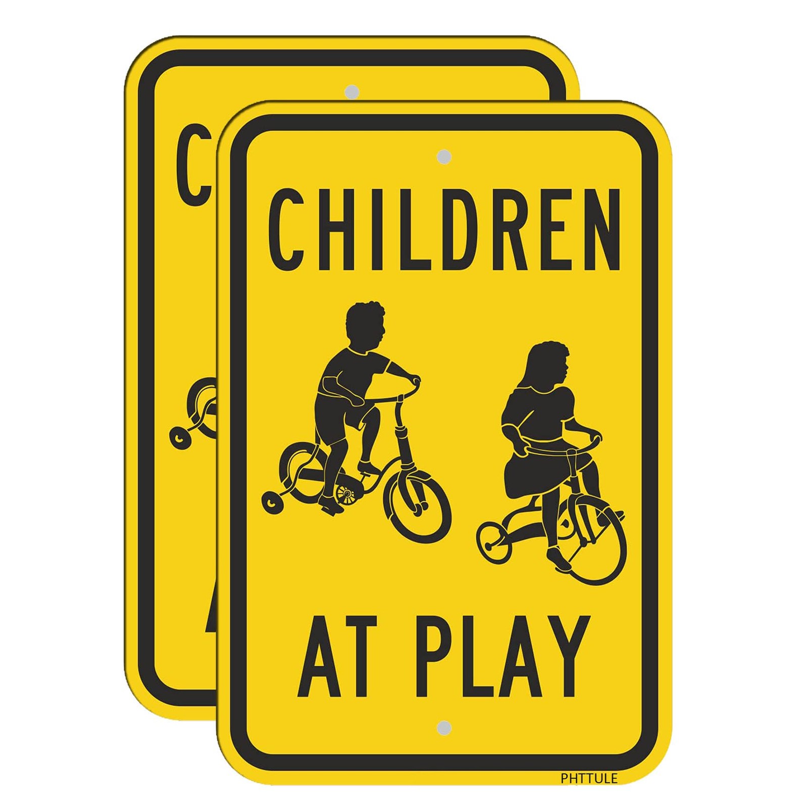 Children At Play Sign 2 Pack, 18 x 12 inch Kids Playing Pay Attention Metal S…