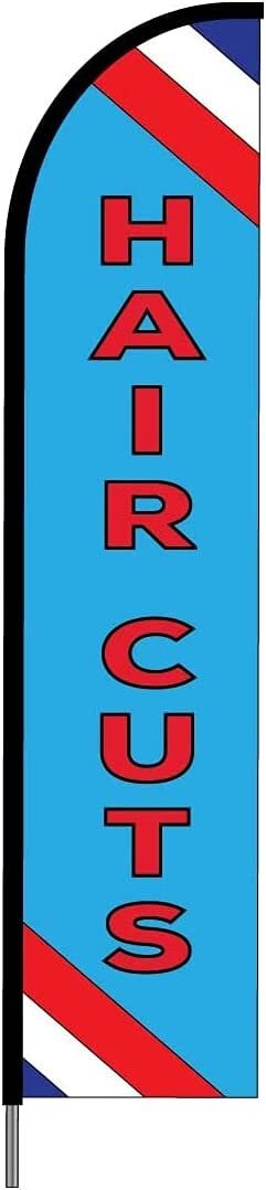 Hair Cuts Salon Feather Flag Swooper Banner Pole Kit Advertising Sign, Blue 15ft