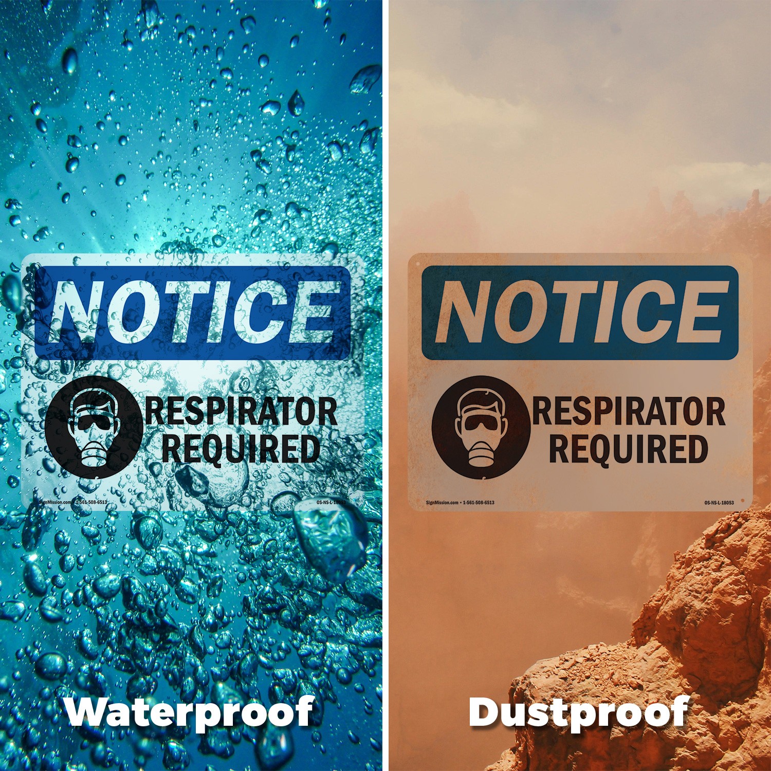 Respirator Required OSHA Notice Sign Metal, Plastic, Or Decal – 5 or 10 Pack