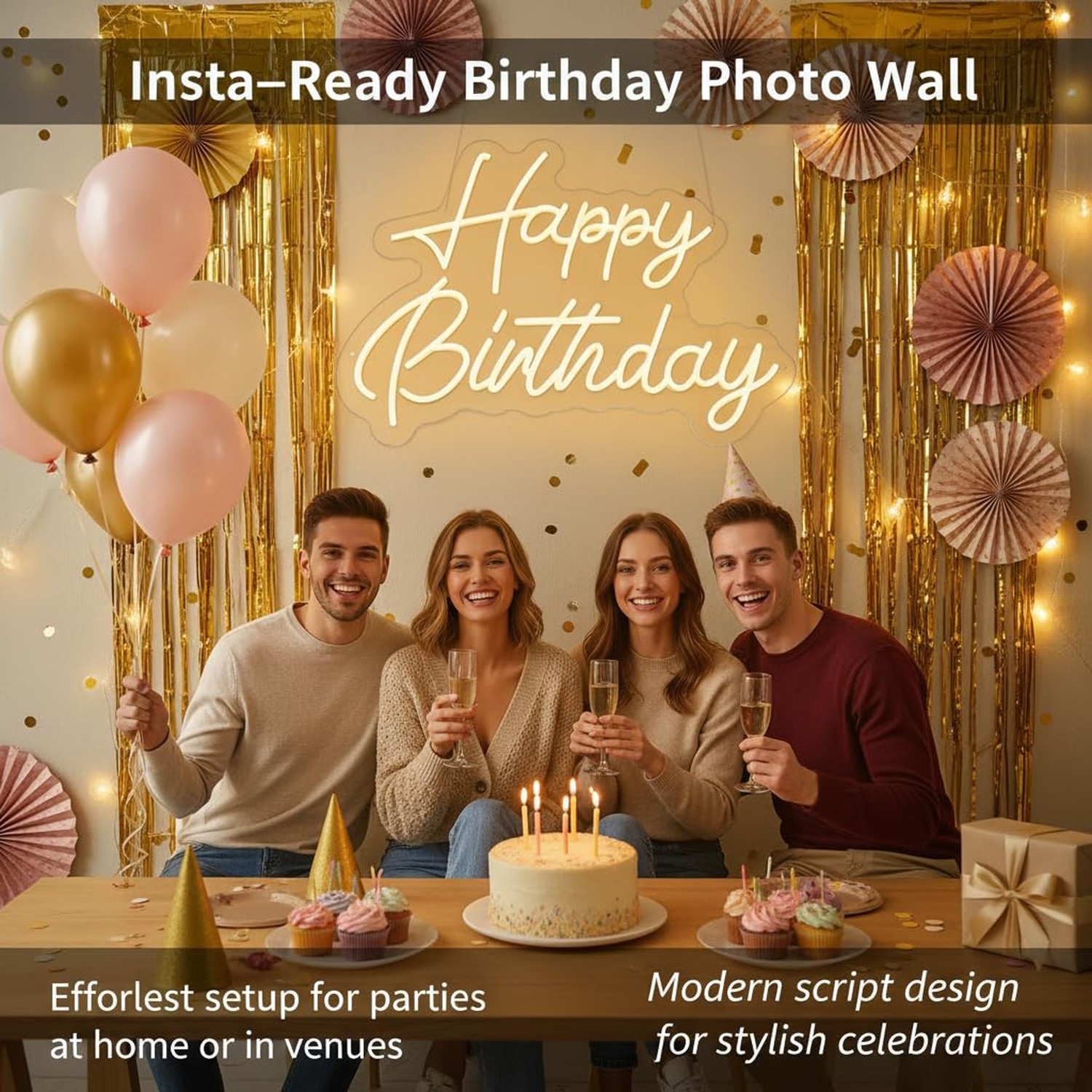 Happy Birthday Neon Sign, 22×16.9 Inch Large Warm White Dimmable LED Light