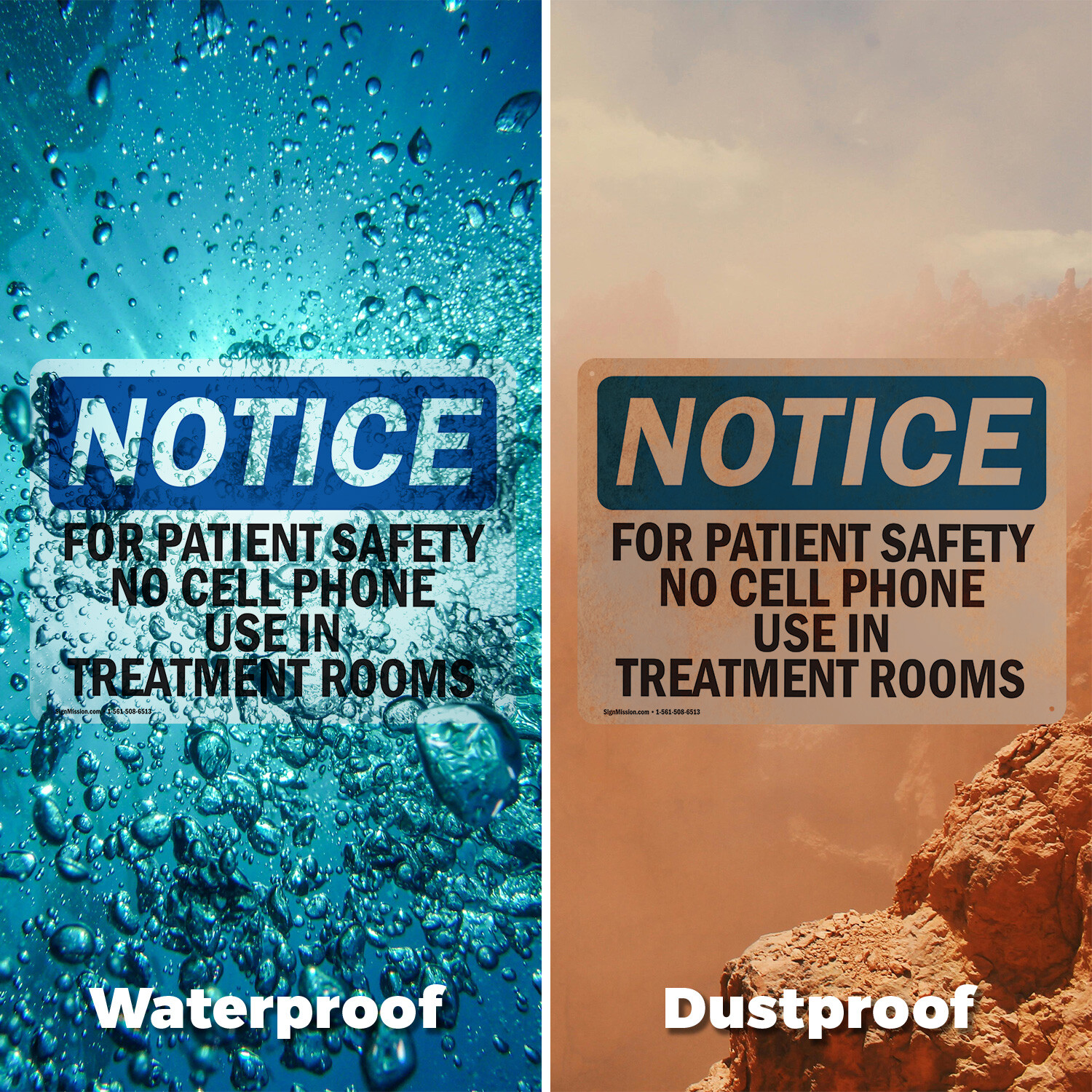 (2 Pack) For Patient Safety No Cell Phone Use In OSHA Notice Sign Decal Metal