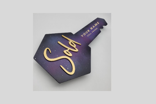 Custom Hexagon Galaxy Realtor Key Sold Sign Title Companies 3D