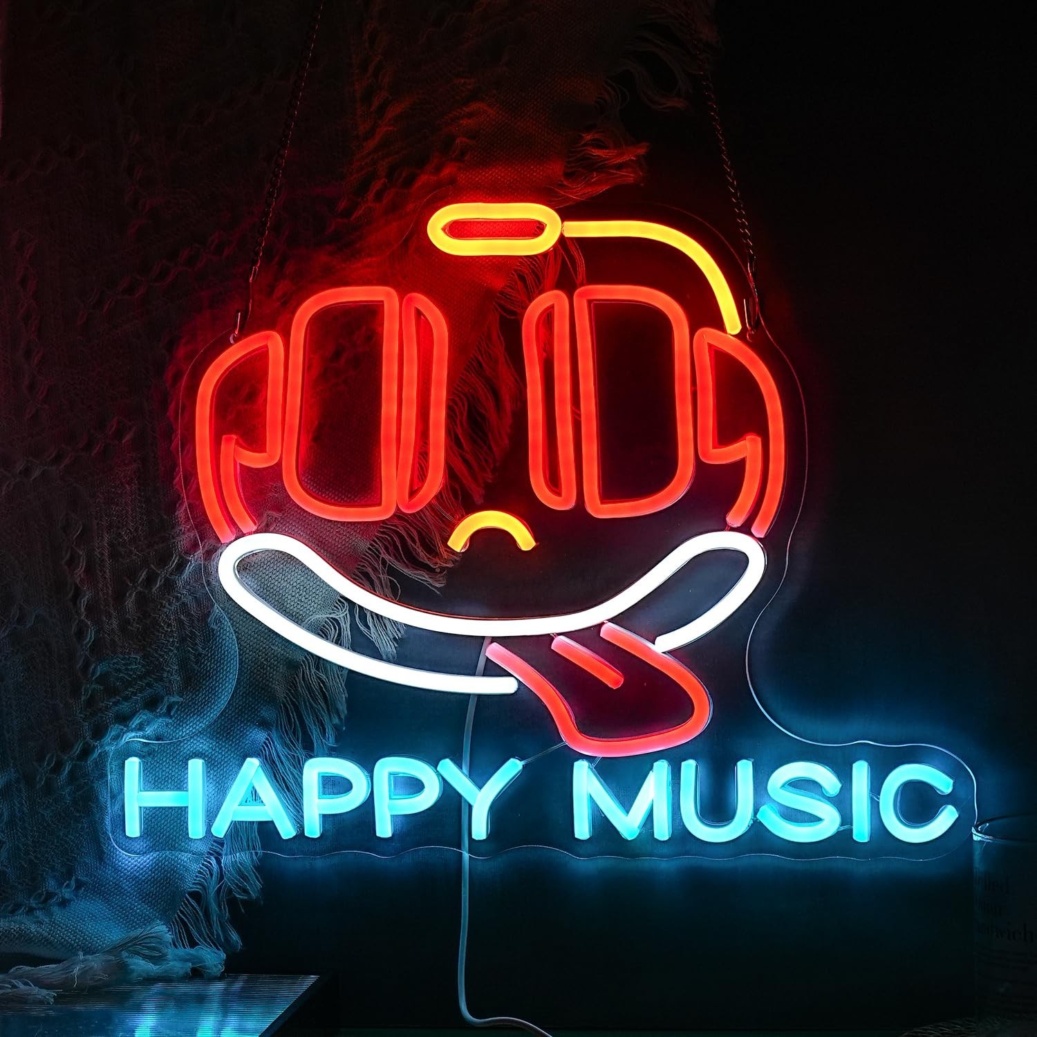 Happy Music Neon Sign Dimmable Led Microphone Neon Light for Wall Decor USB C…