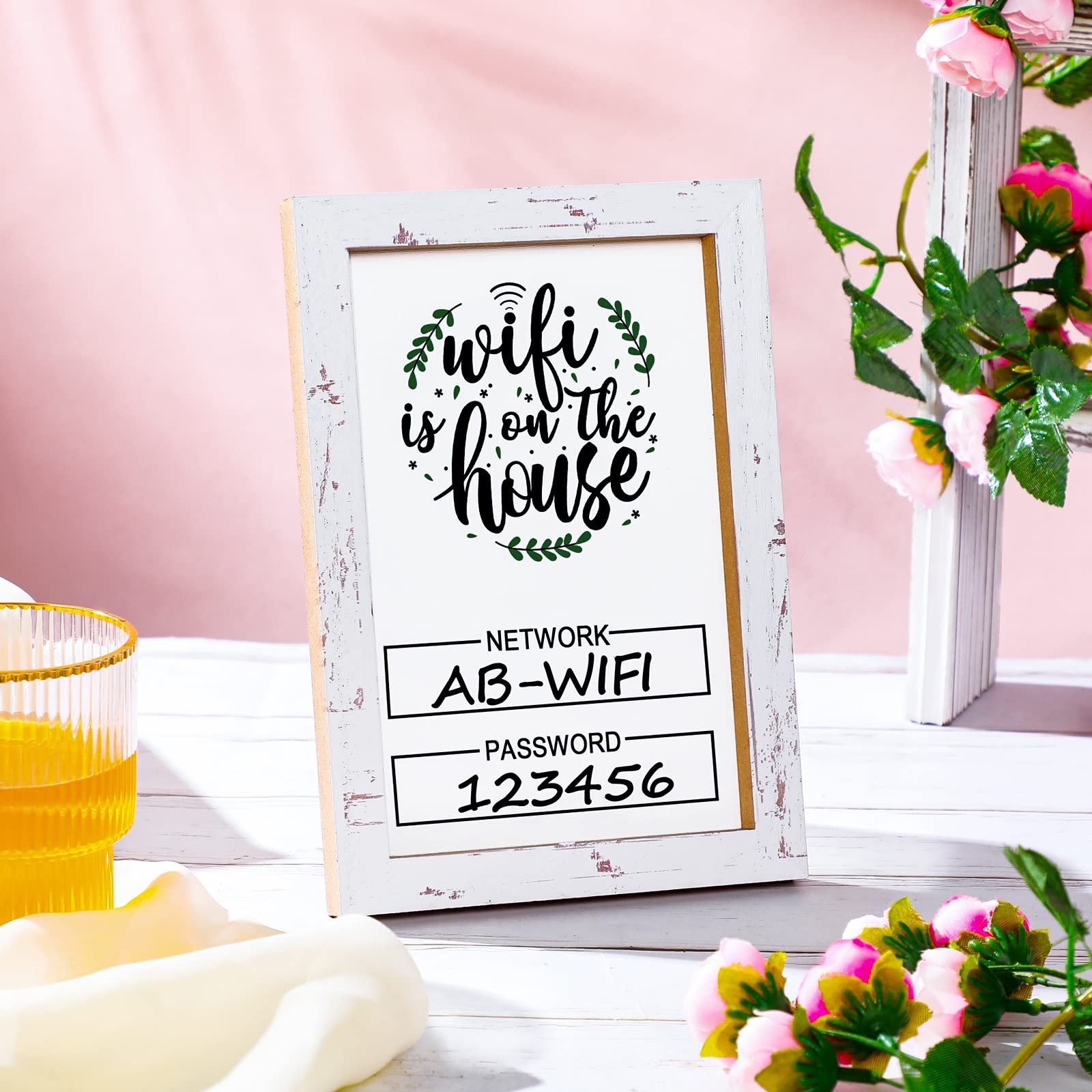 Wifi Password Sign For Home White Wifi Pattern Board Rustic Cute Worn Wood Frame