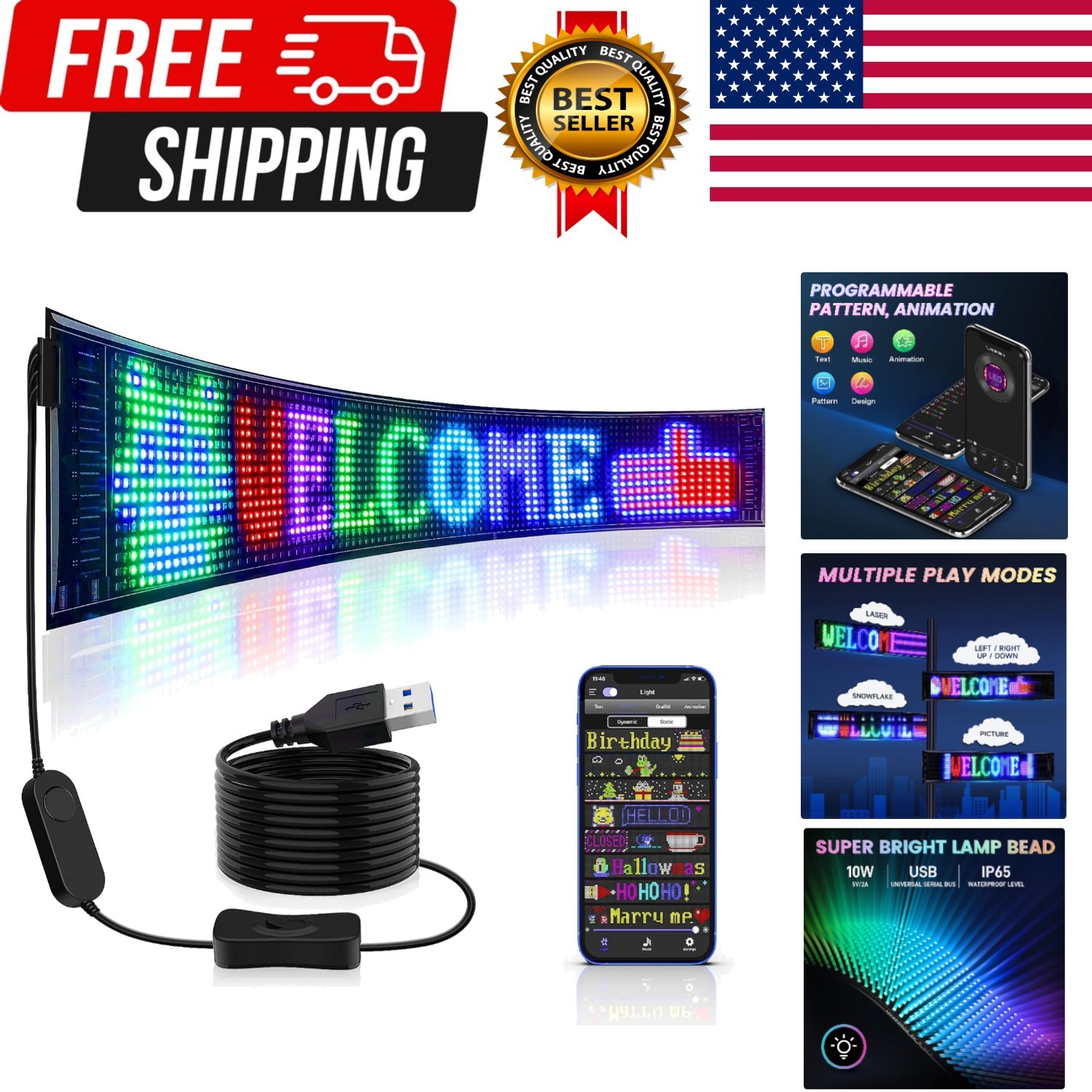 Scrolling Huge Bright Advertising LED Signs, Flexible USB 5V LED Store Sign B…