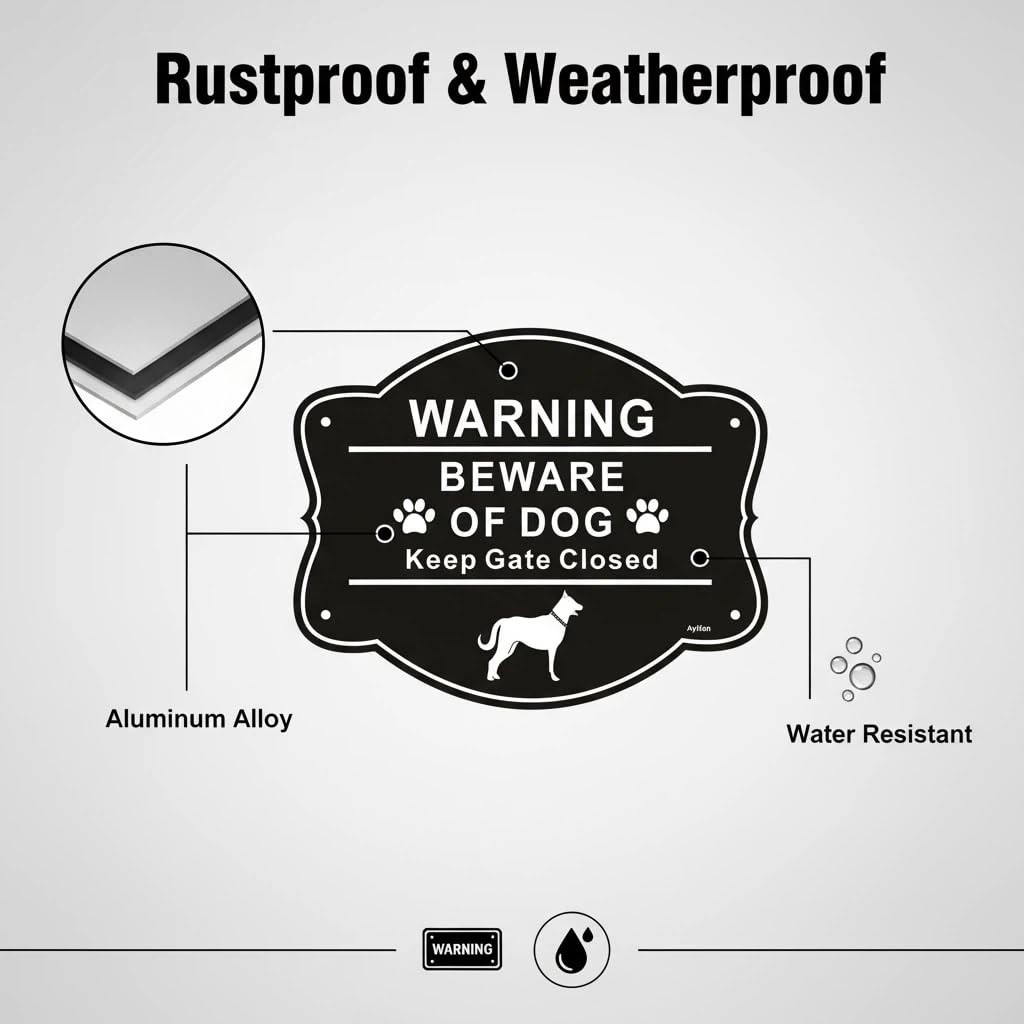 2 Pack Beware of Dog Signs for Fence,10 x 8 Inch Keep Gate Closed Signs, Rust…