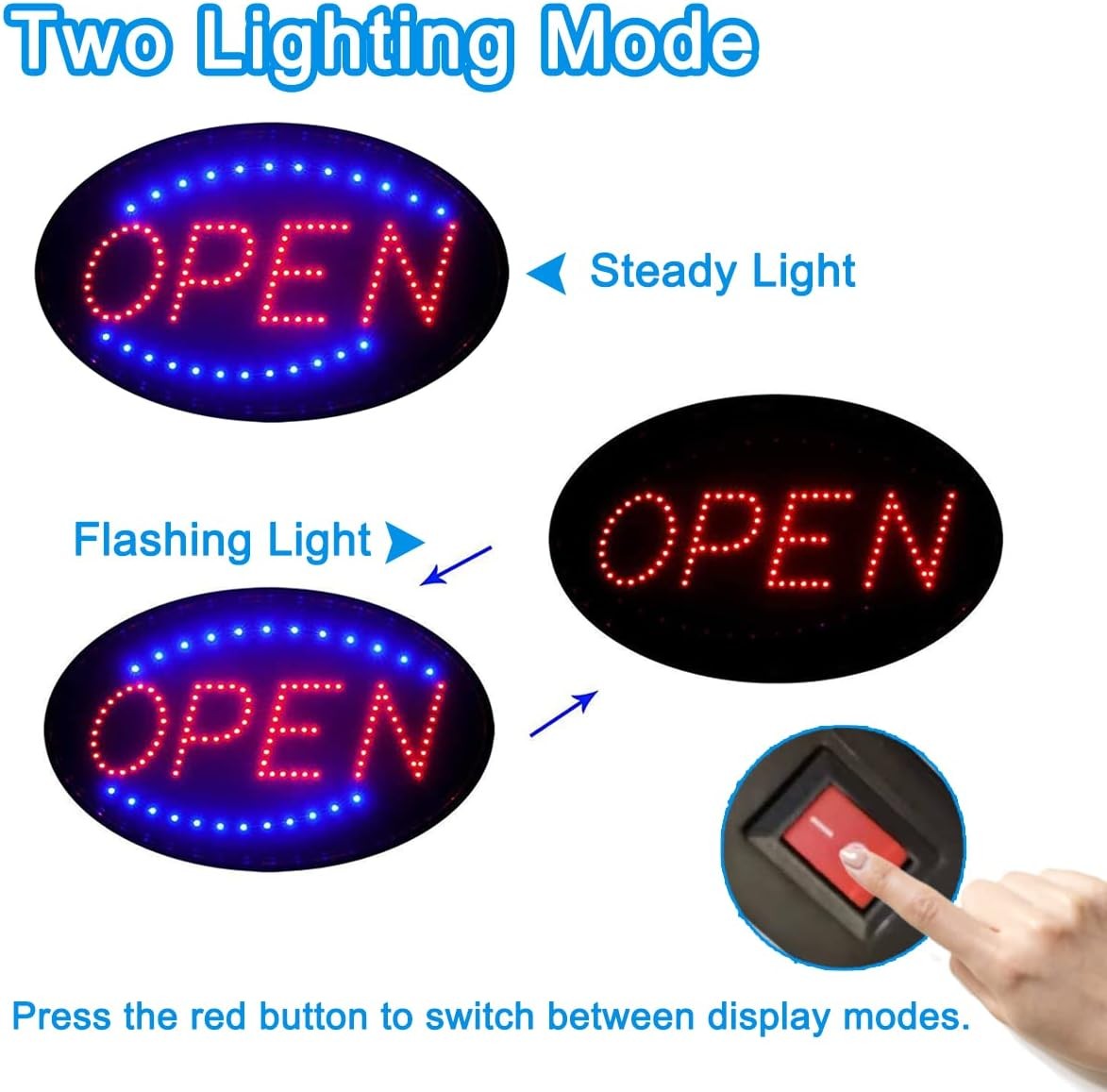 Animated Motion Ultra Bright OPEN Business Sign Store LED Neon Light with ON/OFF