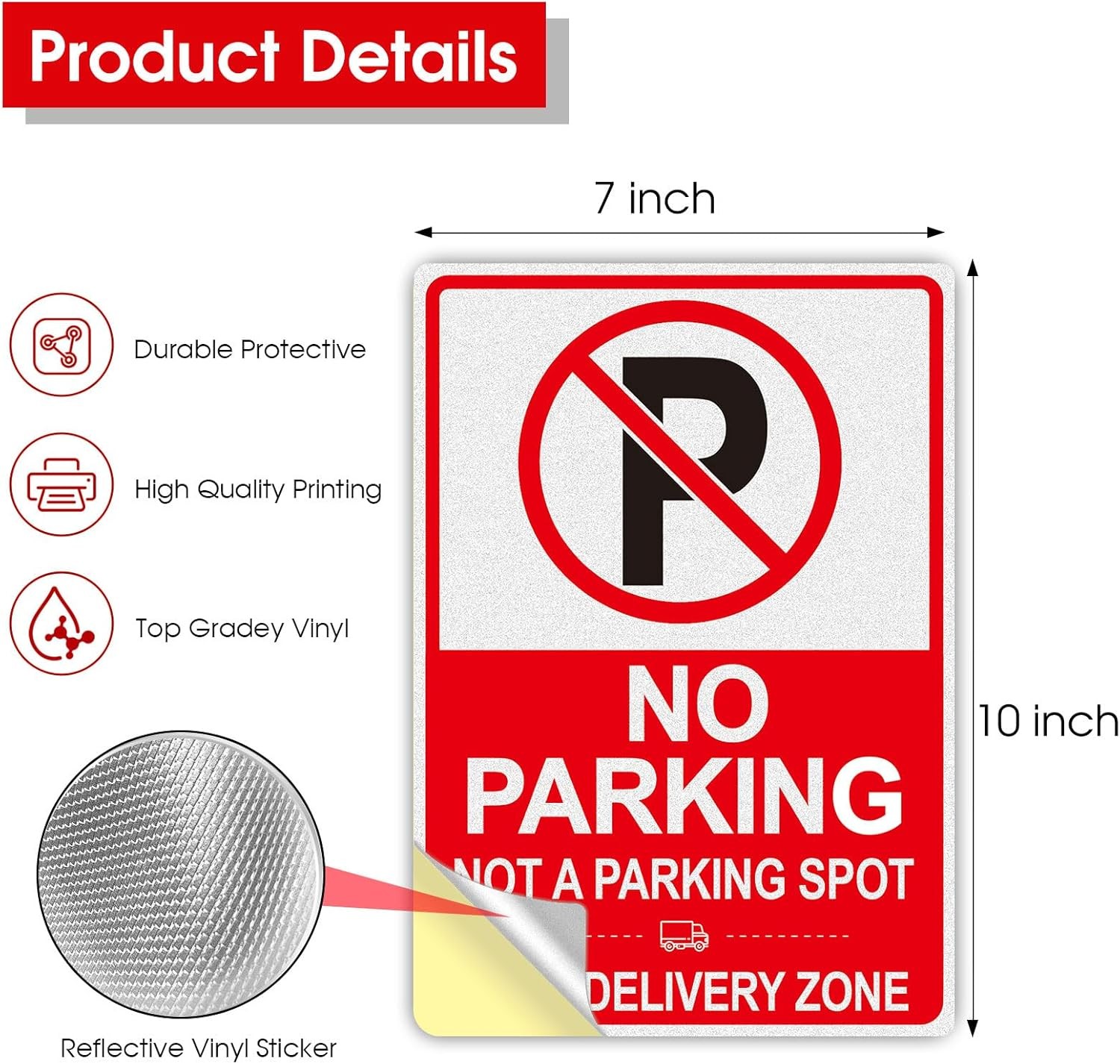 No Parking Signs, No Parking Loading Zone Sign, 3 Pack 7×10 Inch Reflective Viny