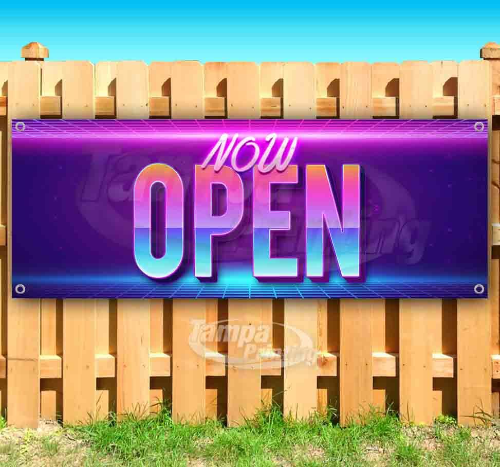 NOW OPEN RETRO 80’s Advertising Vinyl Banner Flag Sign Many Sizes USA