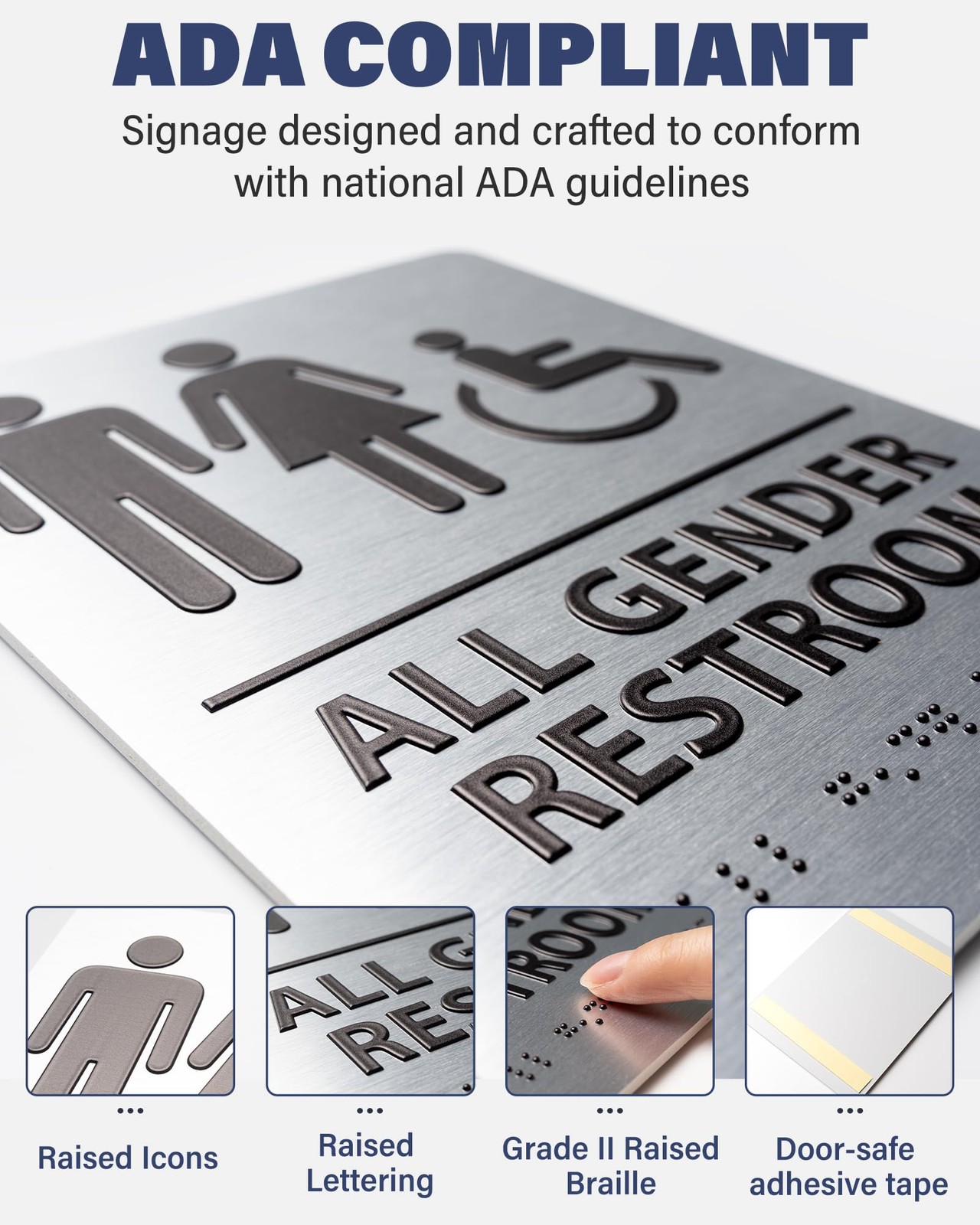 ADA-Compliant Employee Only Restroom Sign with Braille – Modern Aluminum Staf…