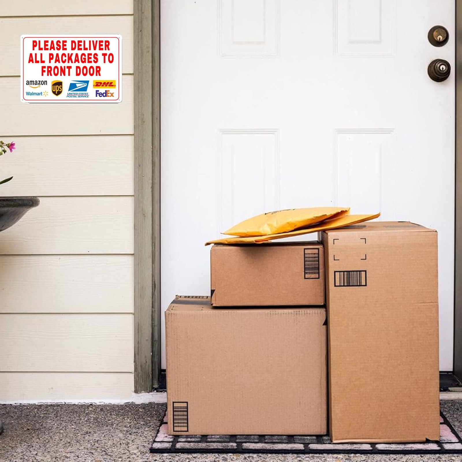 Please Deliver All Packages To Front Door Metal Sign 12×18 Inch Instructions