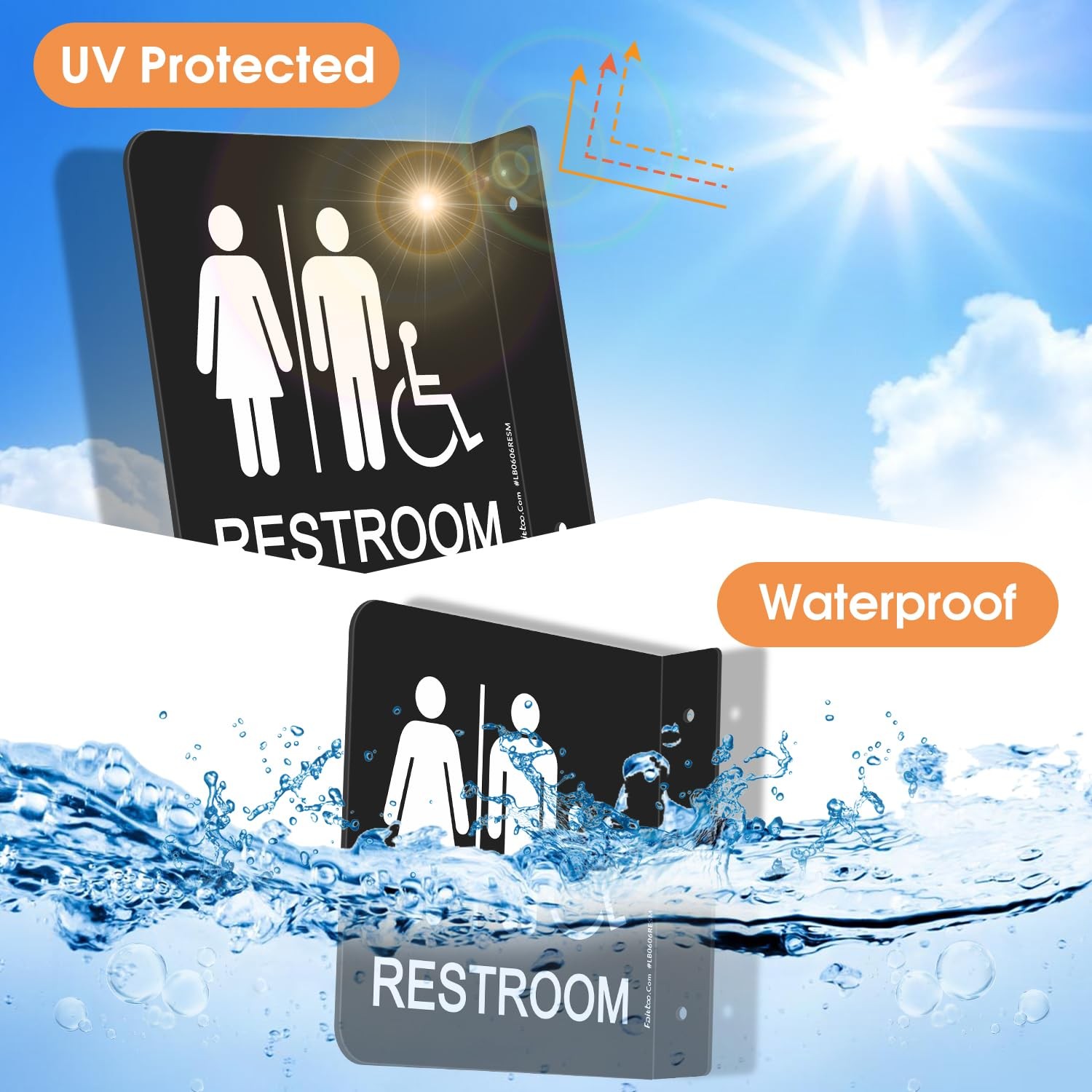 Restroom Sign, Bathroom Signs, (2 Pack) 6 x 6 Inches Acrylic Sign, for Office…