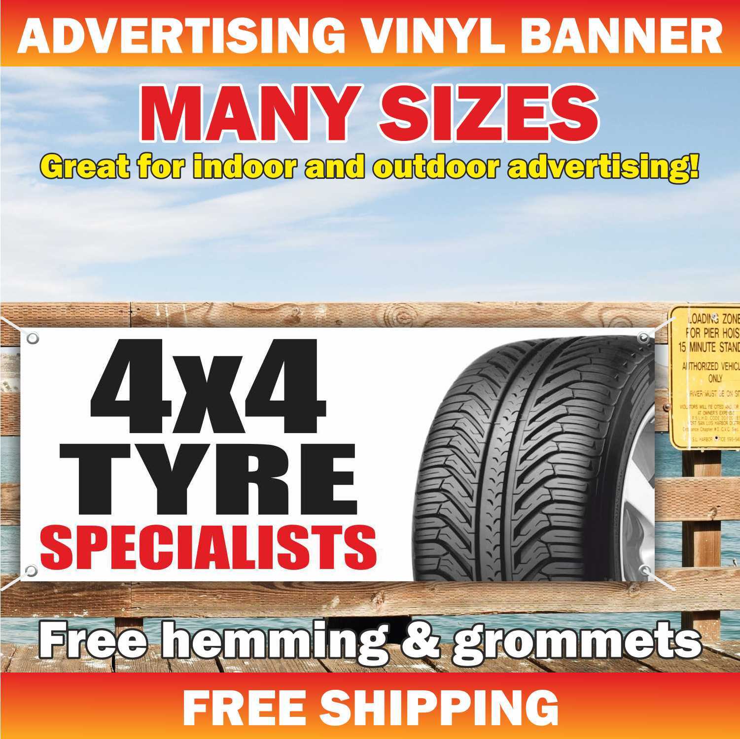 4×4 TYRE SPECIALISTS Advertising Banner Vinyl Mesh Sign shop service auto truck