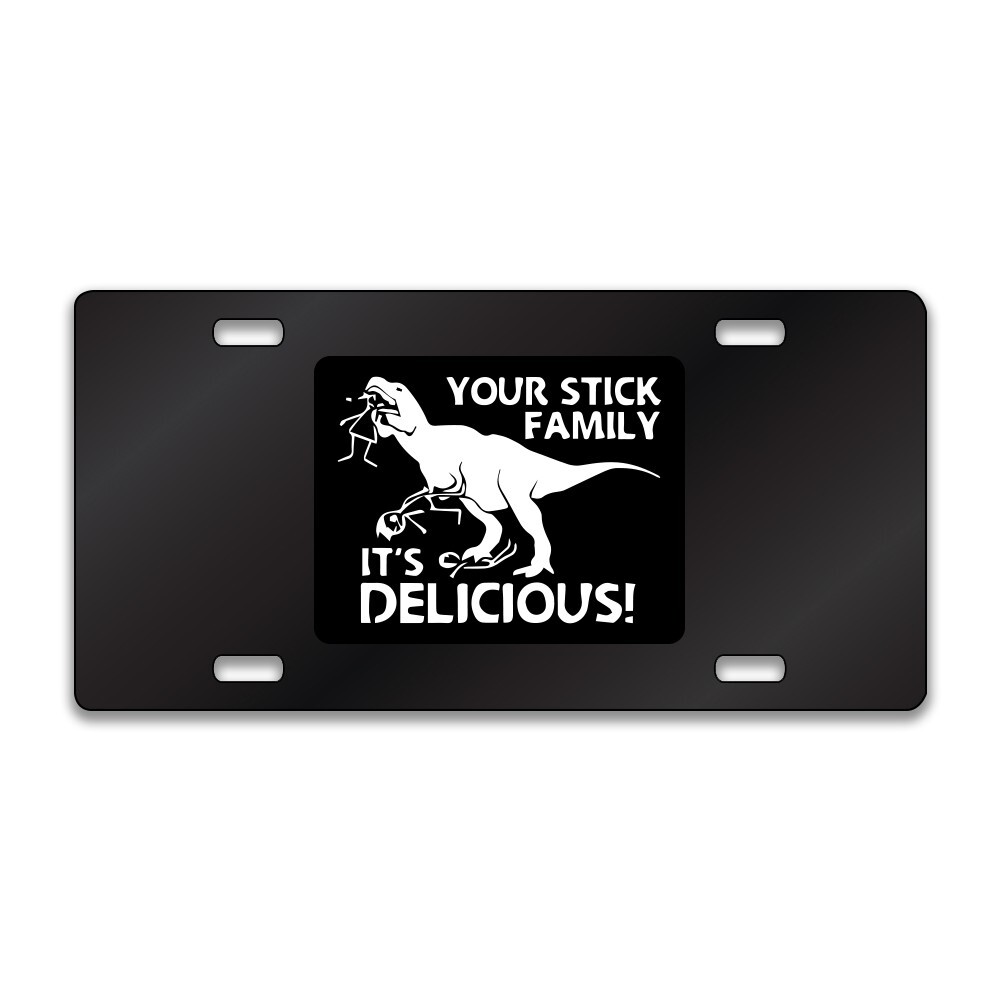 STICK FIGURE FAMILY DINOSAUR Chrome or Black Acrylic License Plate CUSTOM LP0065