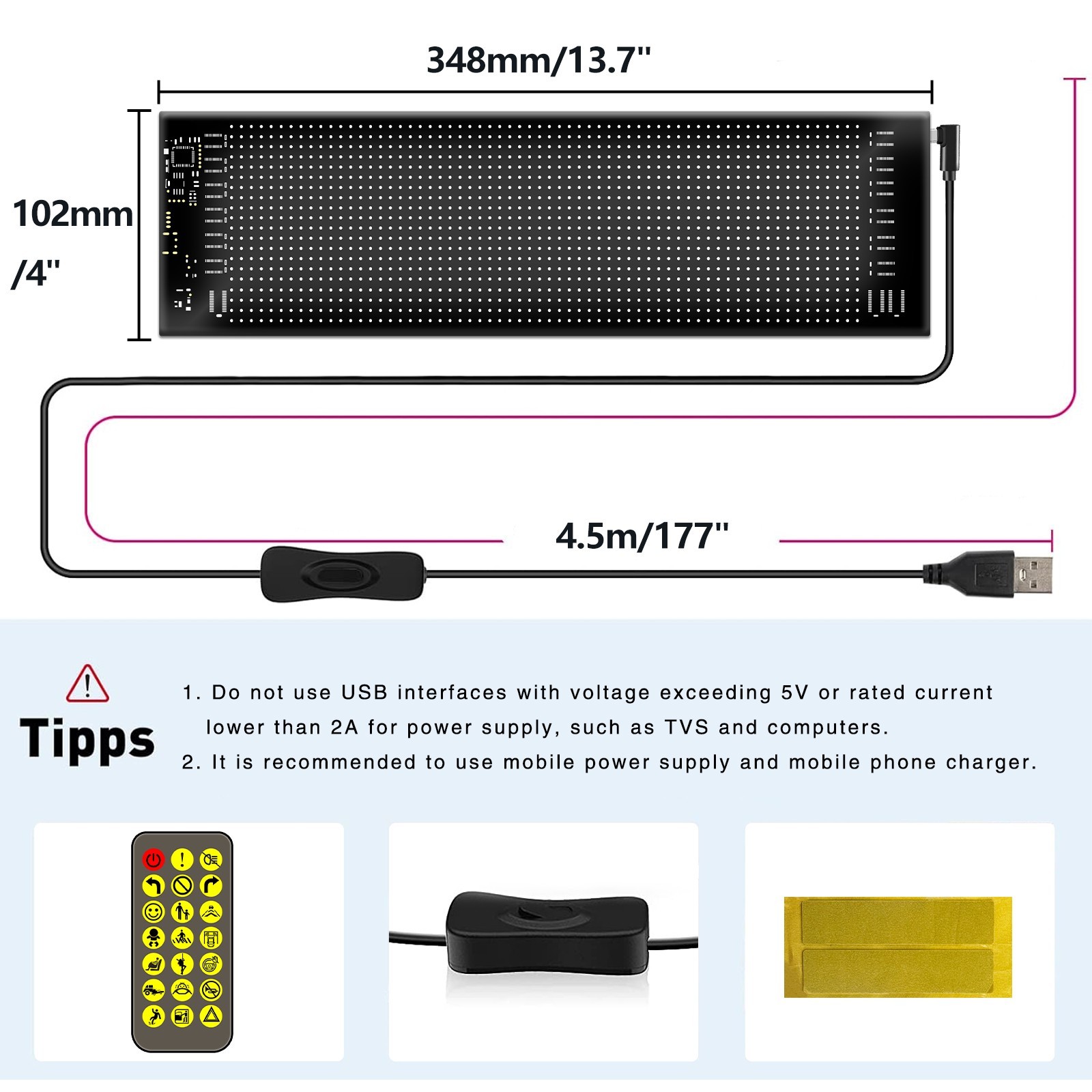 4″x13.7″ LED Sign Car Scrolling Advertising Bluetooth App Control Logo Light