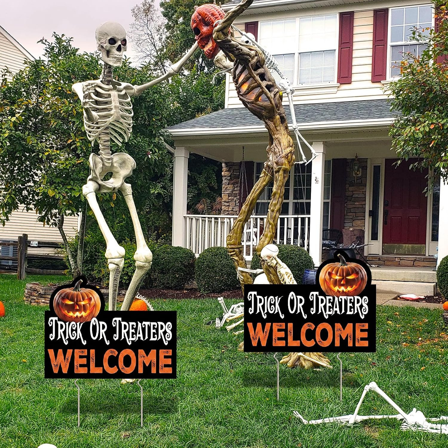3 Pcs Halloween Yard Signs, Trick or Treaters Welcome Outdoor Decor | 16.5X13 In