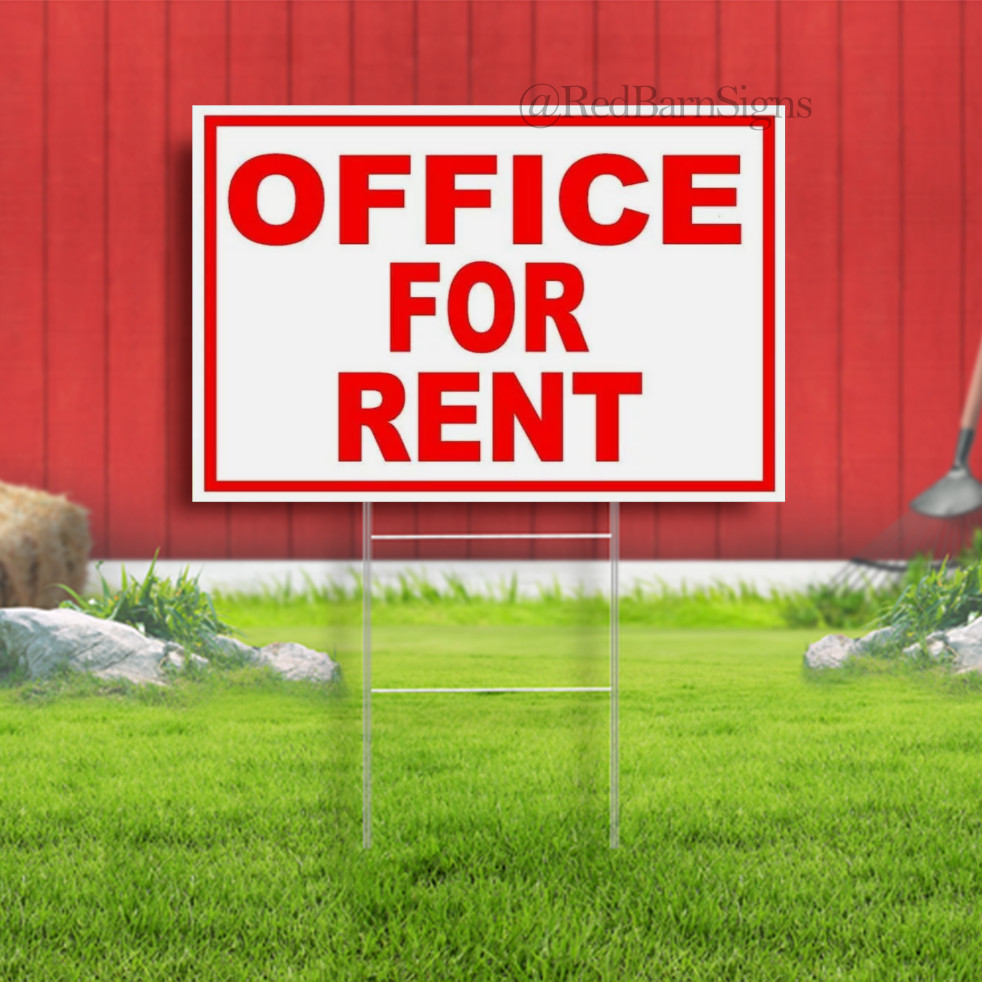 OFFICE FOR RENT RED WHITE Yard Sign Road with Stand LAWN SIGN