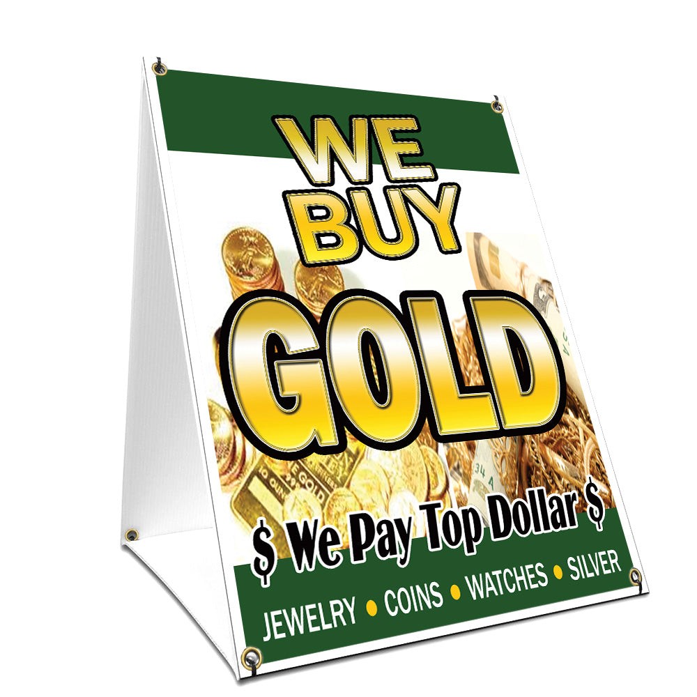 A-frame Sidewalk Sign We Buy Gold 1 With Graphics On Each Side