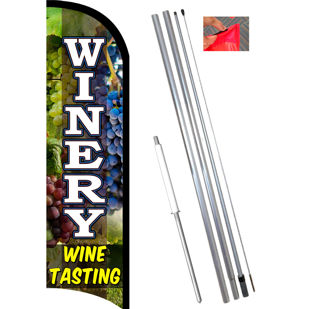 Winery Premium Windless Feather Flag Bundle (Complete Kit) OR Optional Replacem