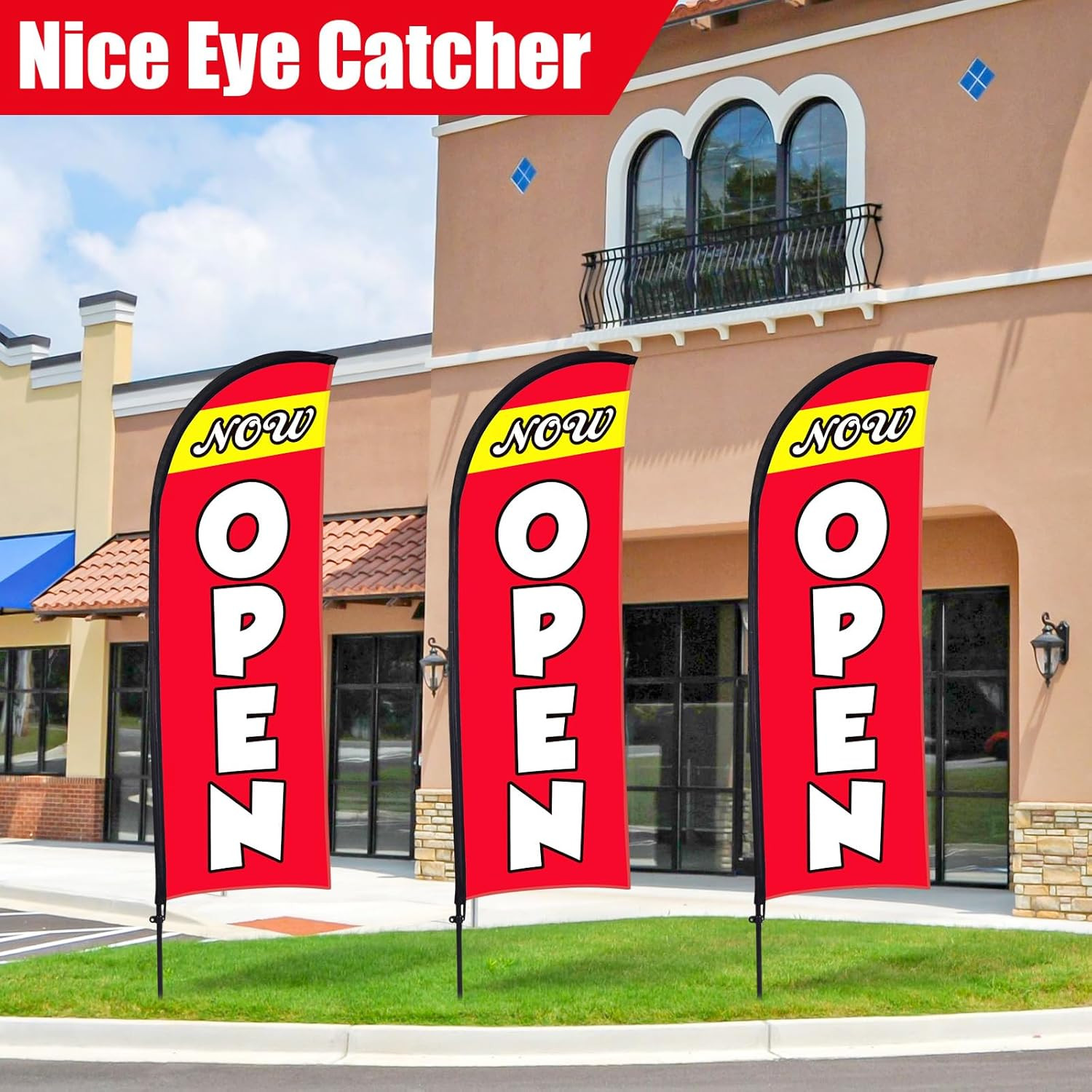 3 Sets Now Open Feather Flag Pole Kit for Business Advertising 7 Ft Open Flag Ba