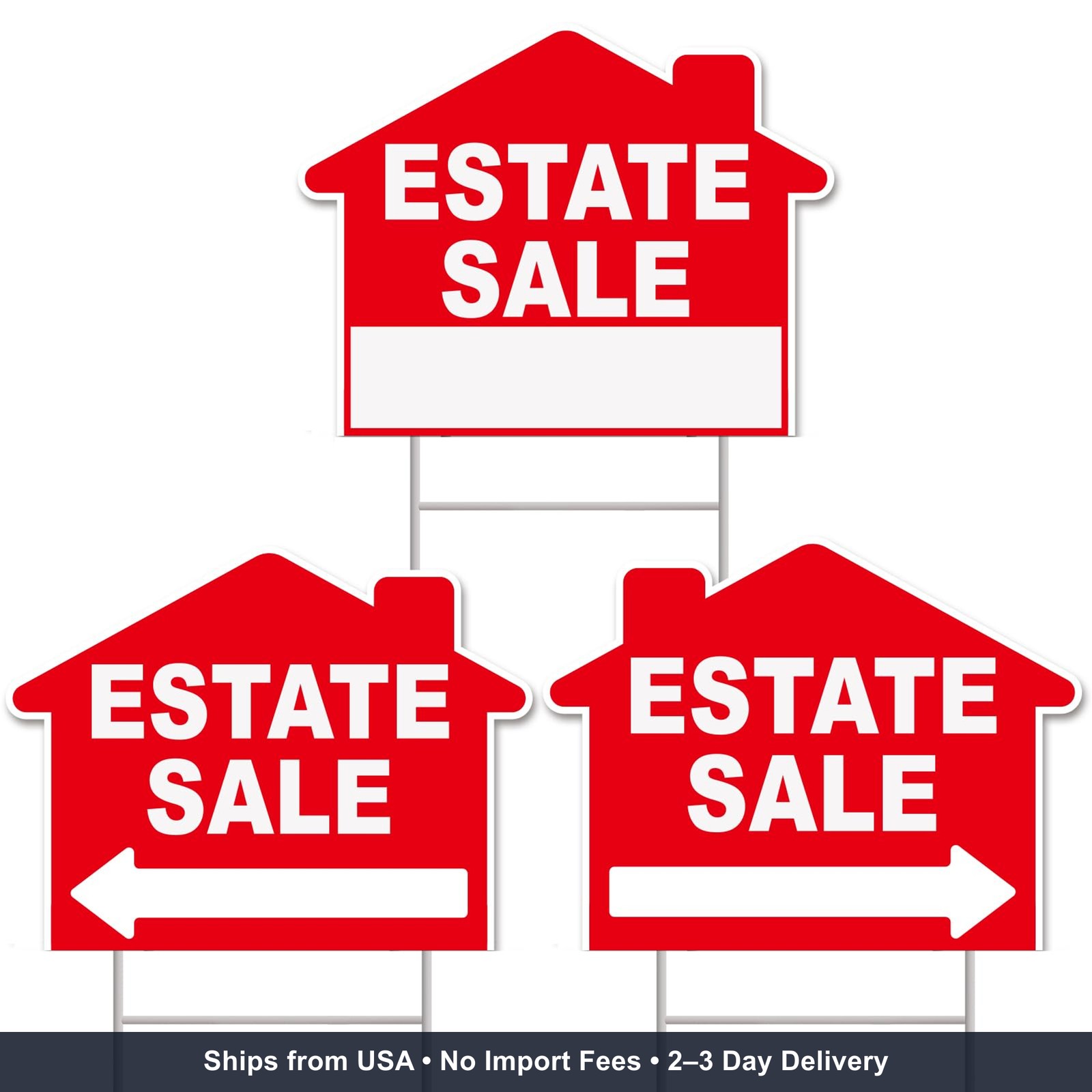 Estate Sale Signs, 3-Pack 17″x13″ Double-Sided Signs, Corrugated Plastic, H-Meta