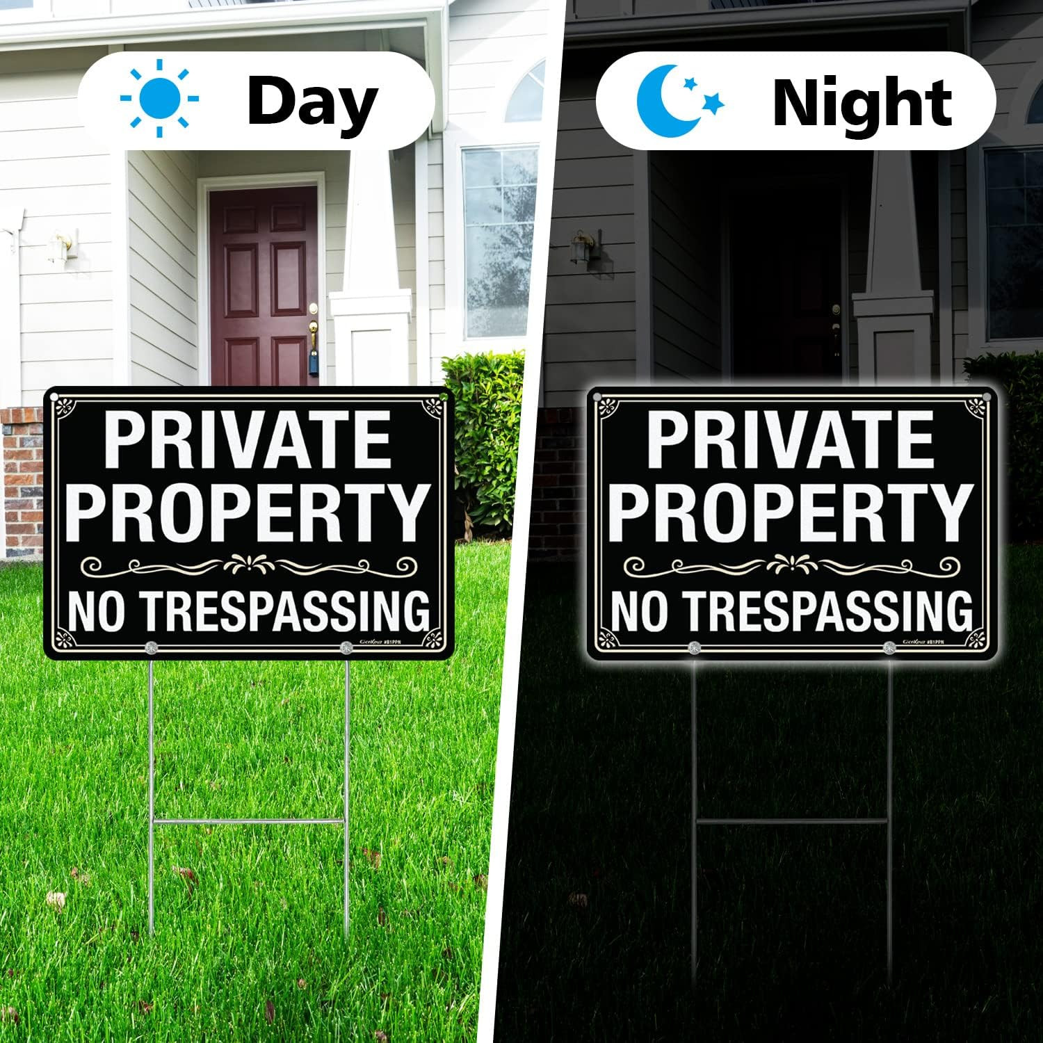 3 Pack No Trespassing Signs Private Property Sign with H-stakes, 12″×8″ Aluminum