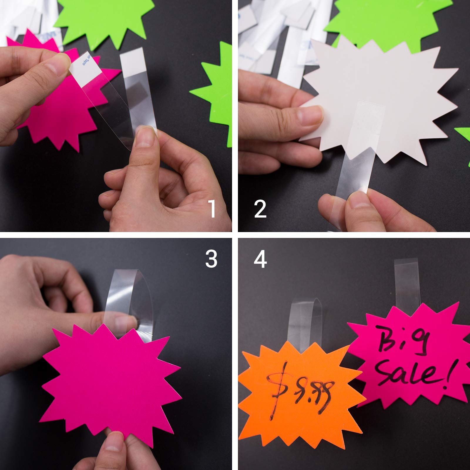 Daily Treasures 200Pcs Starburst Signs, Fluorescent Burst Paper Signs with 10…