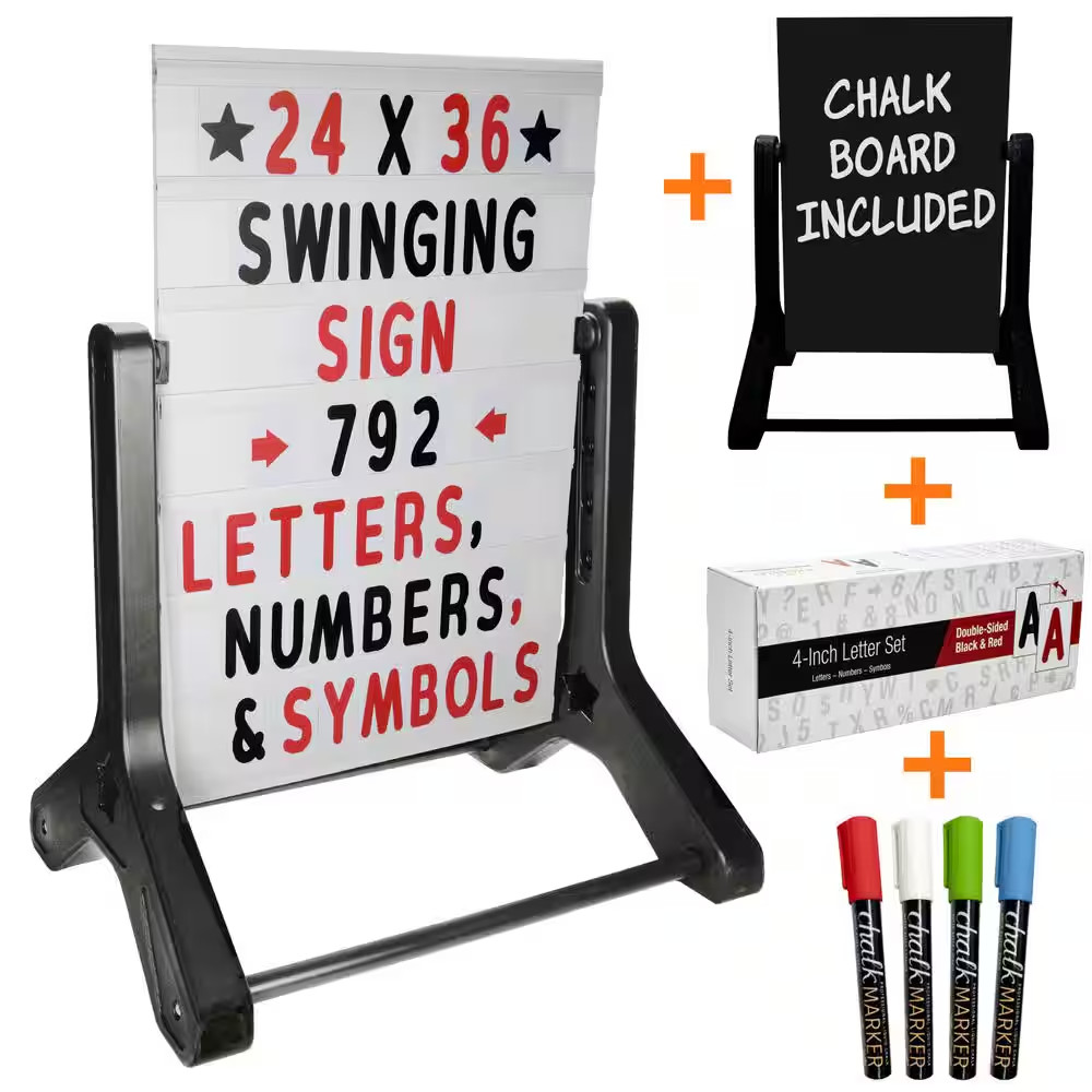 Excello 24 In. X 36 In. Swinging Message Board Sign, Black