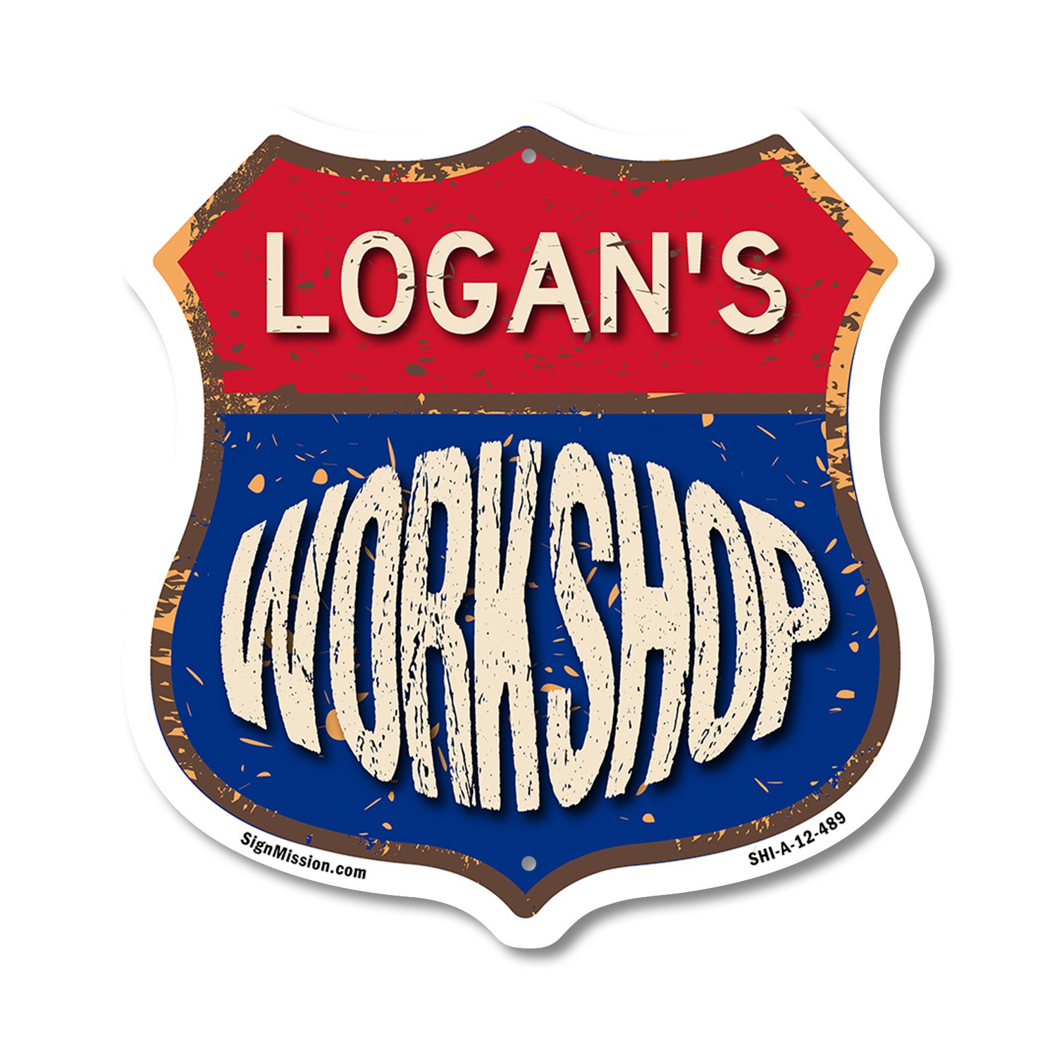 Logan’s Workshop Shield Shaped Sign Weather Resistant Crafted in the USA
