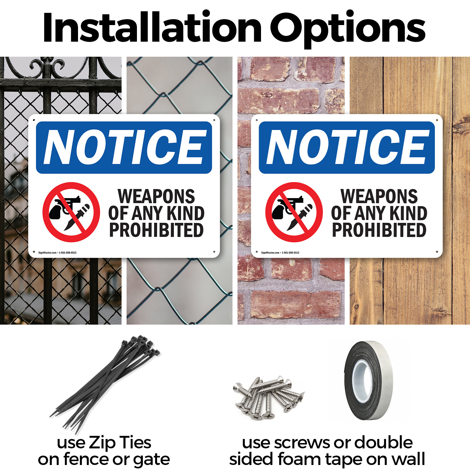 (2 Pack) Weapons Of Any Kind Prohibited OSHA Notice Sign Decal Metal Plastic