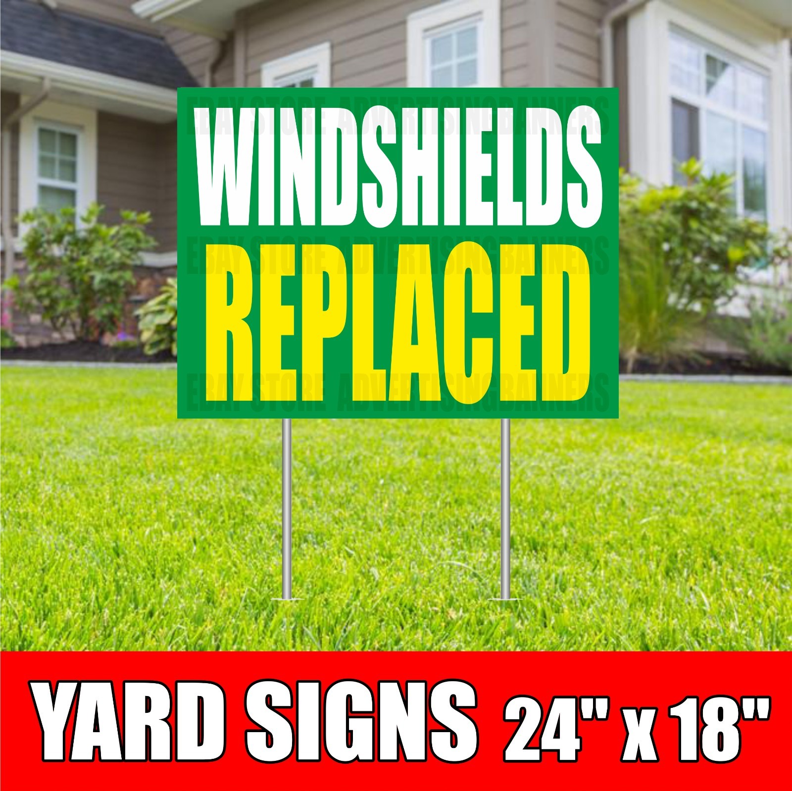 WINDSHIELDS REPLACED Yard Sign with H-Stakes Auto Glass Car Repair GLASS REPAIR