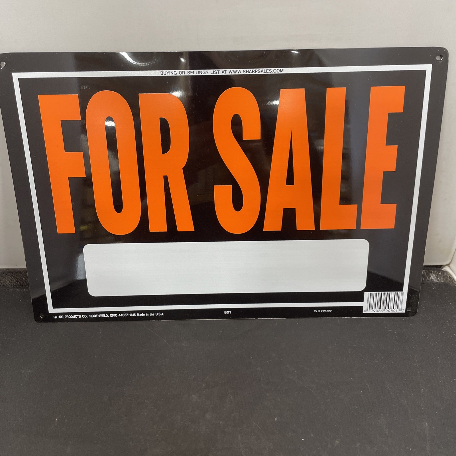 Metal Flexible Sign “For Sale” Orange Letters Black Background 9 x 14