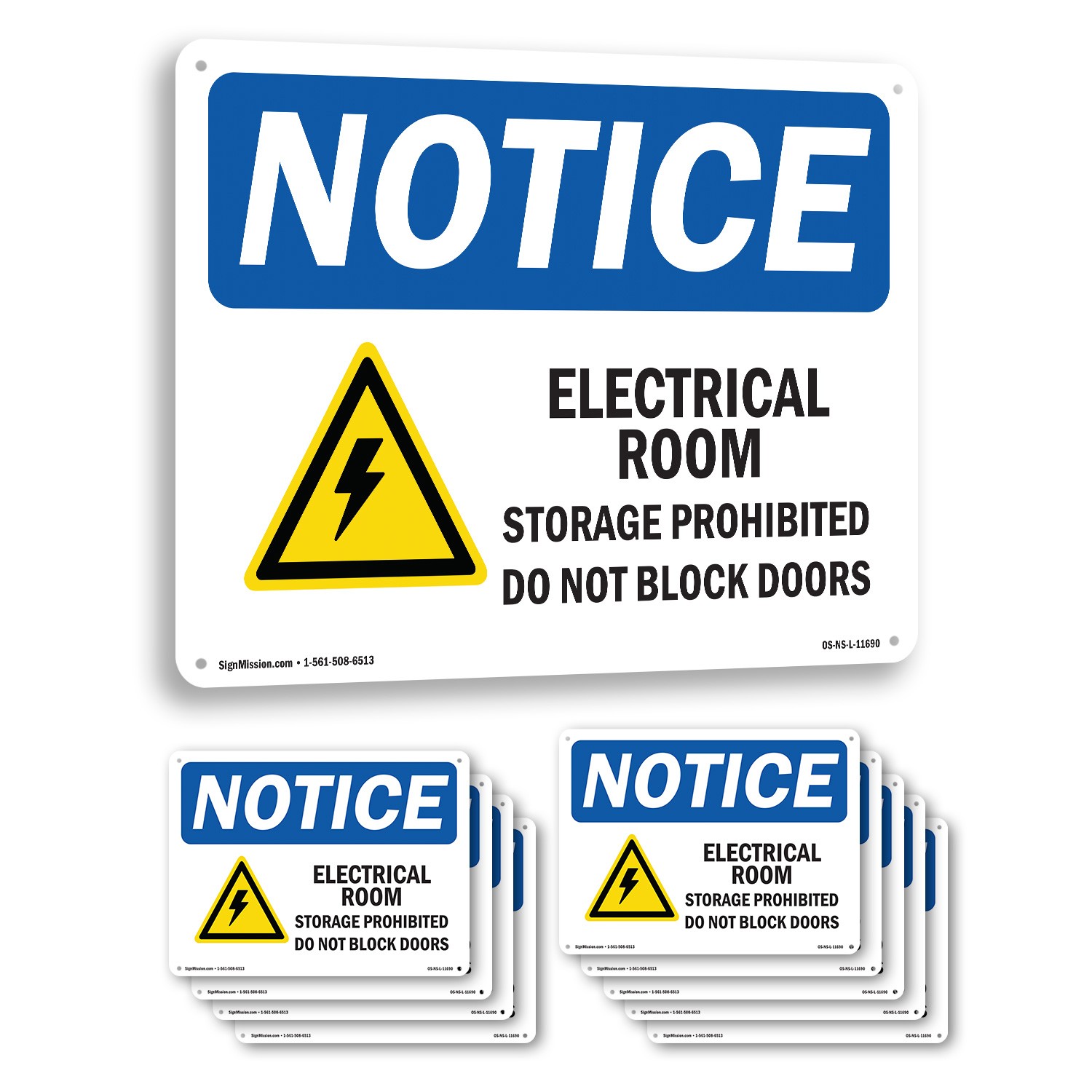 Electrical Room Storage Prohibited OSHA Notice Sign Metal, Decal – 5 or 10 Pack
