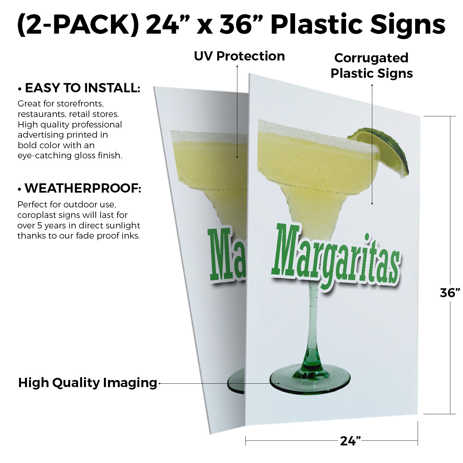 Margaritas 24″ x 36″ 2 Pack Of Store Sign Plastic Or Decal