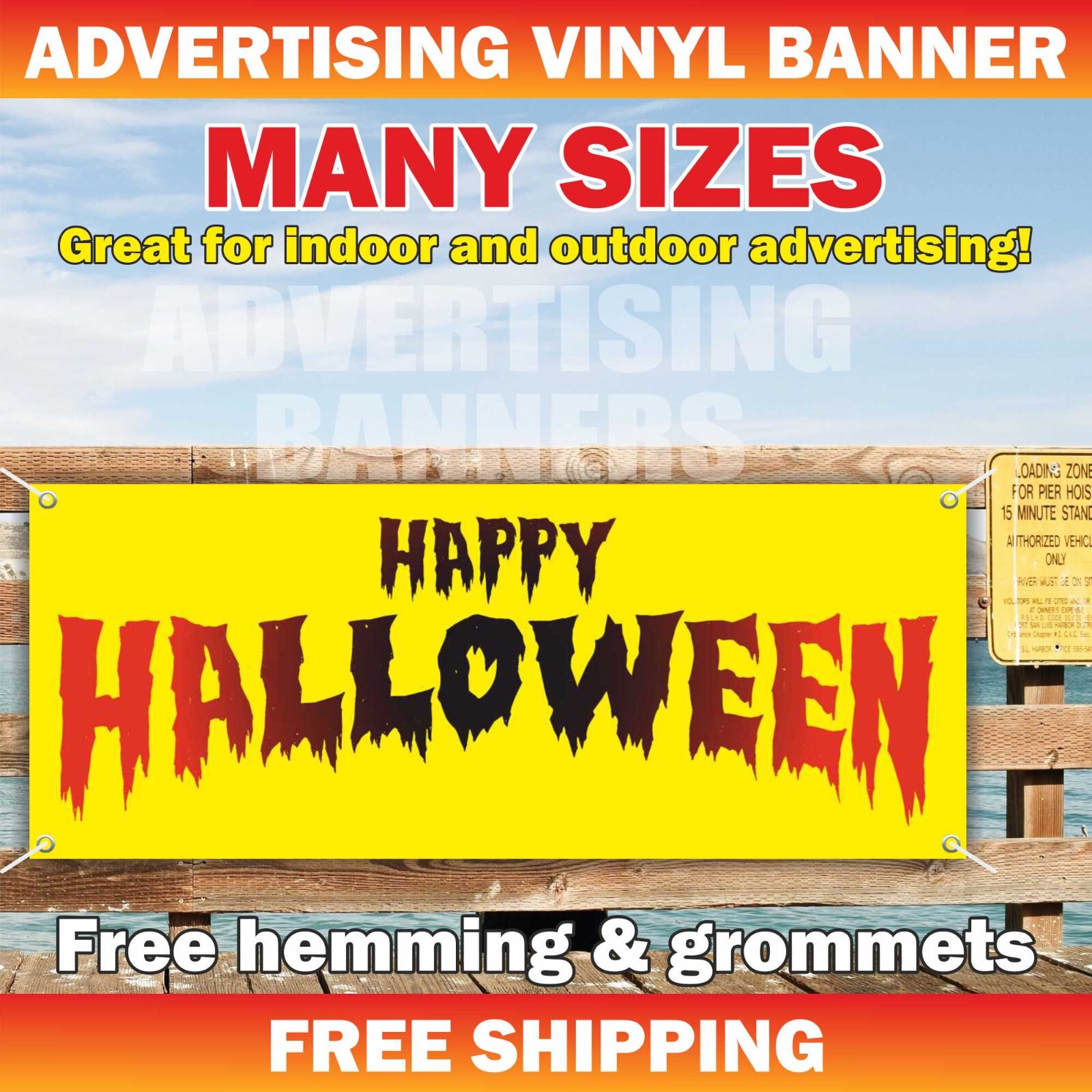 HAPPY HALLOWEEN Advertising Banner Vinyl Sign Pumpkin Decor Costume Masquerade