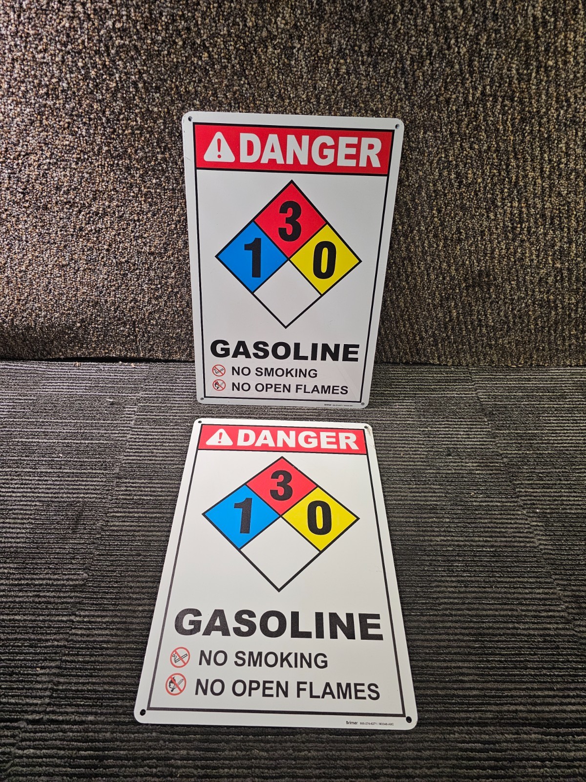 (QTY 4) Brimar M3346-A8C 12″ x 18″ NFPA Gasoline 1-3-0 Sign Aluminum, White