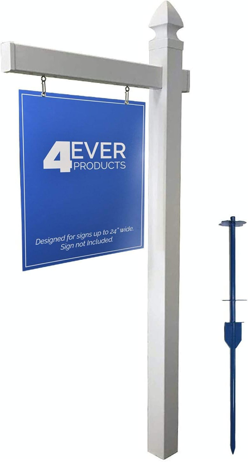 4Ever Products Vinyl PVC Real Estate Sign Post – White – 6′ Tall Post