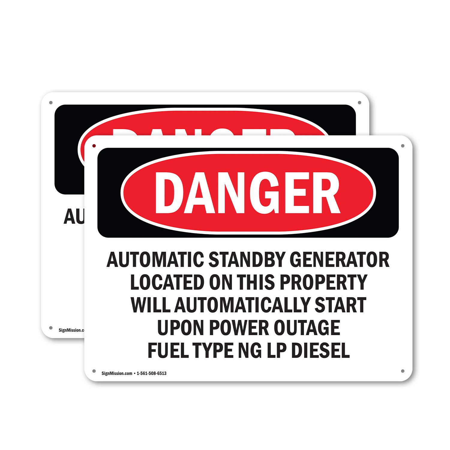 (2 Pack) Automatic Standby Generator Located On This OSHA Danger Sign Decal