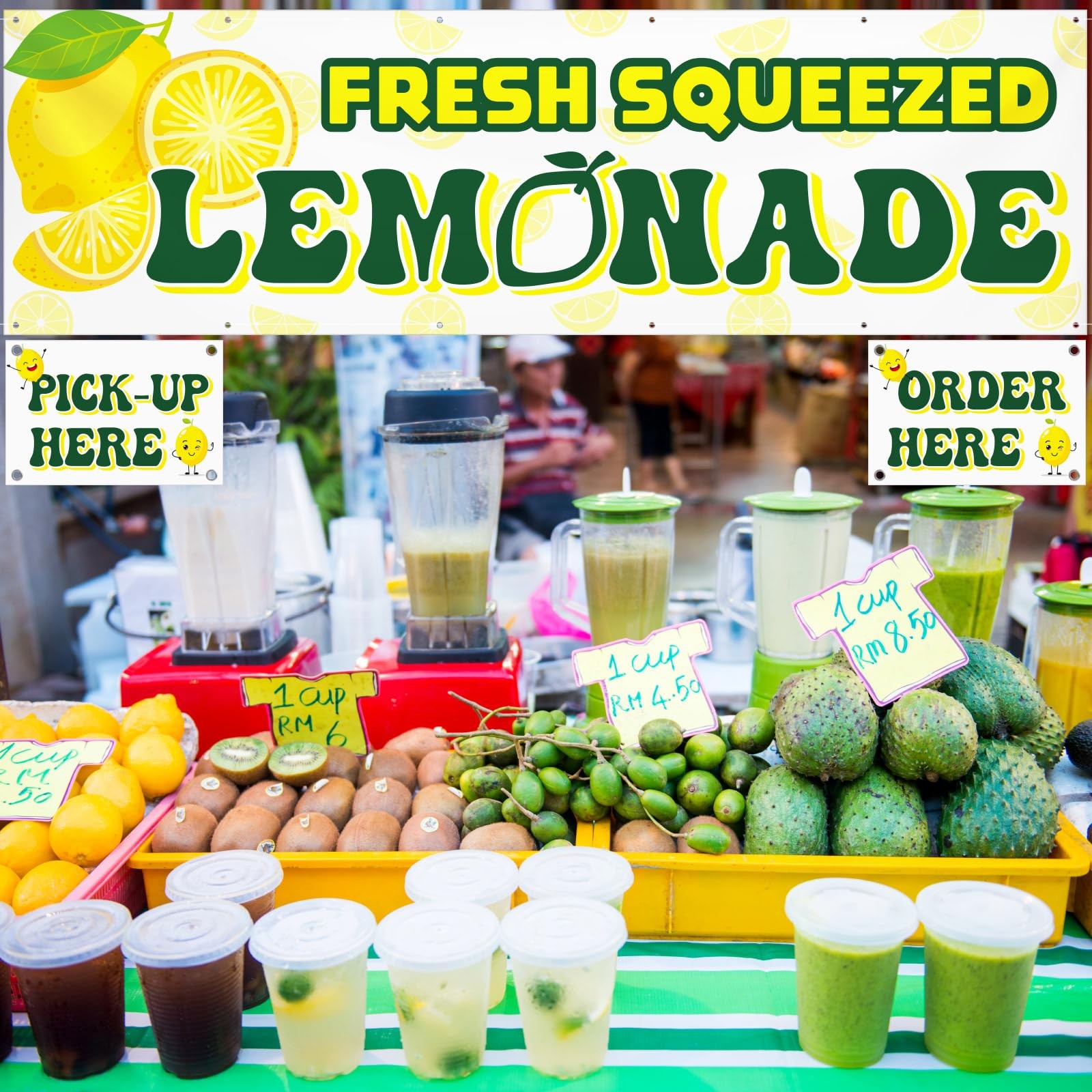 SmoothNovelty 3 Pcs Lemonade Sign Vinyl Banner 3×10 ft with Order Here & Pick…