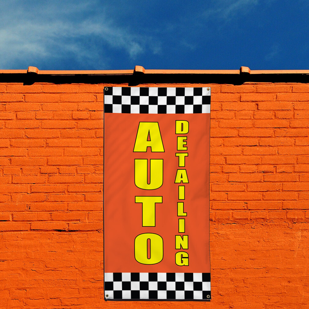 Vertical Vinyl Banner Multiple Sizes Auto Detailing Orange Car Automotive