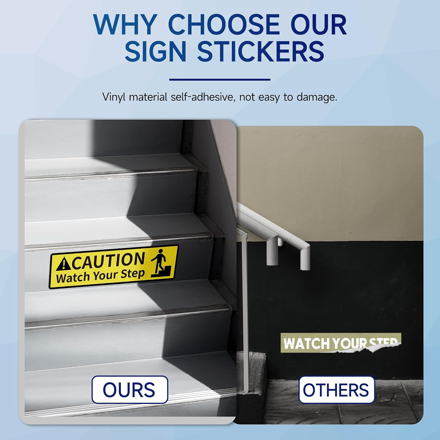 2 PCS Caution Watch Your Step Sign Stickers Easy Installation Self Adhesive Vin