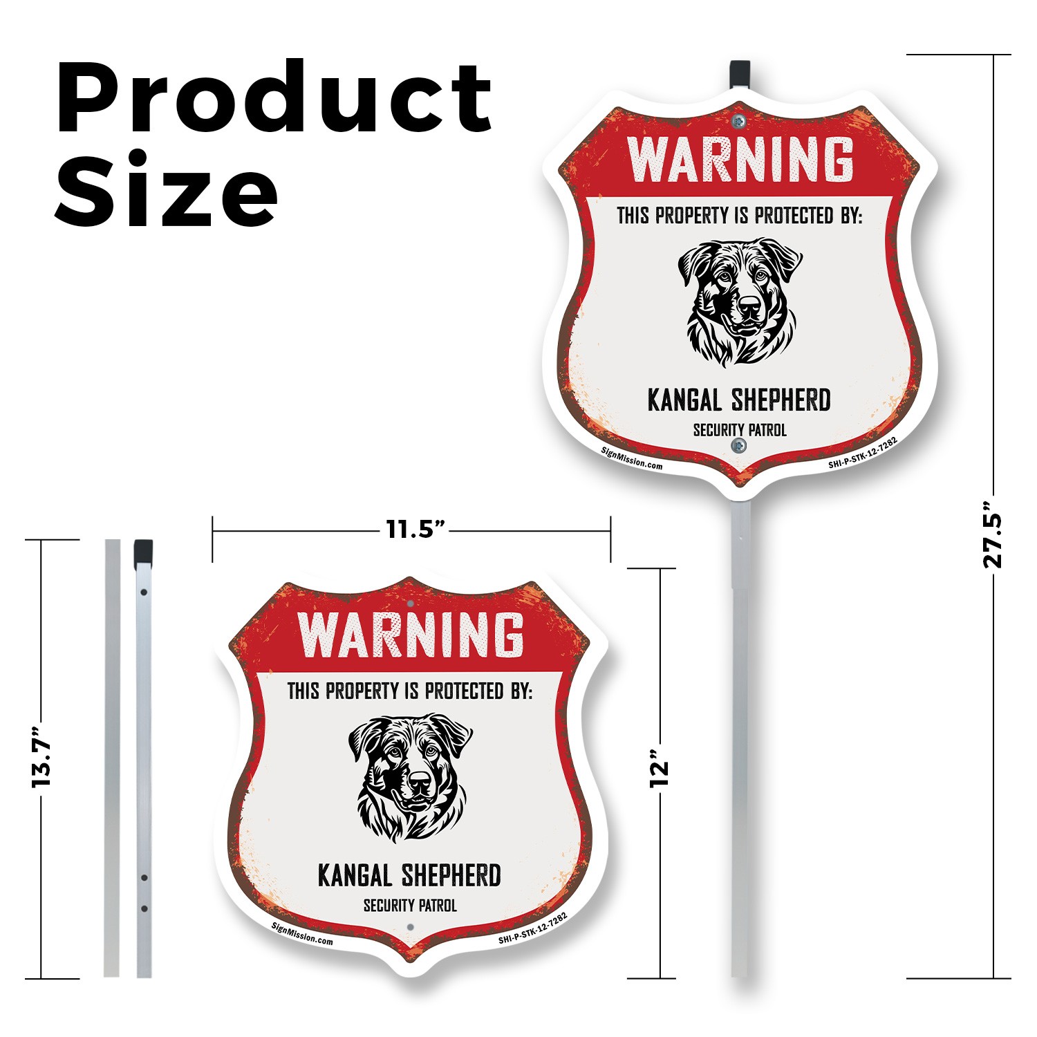 Warning Property Protected by Kangal Shepherd Made in th Shield Sign With Stake