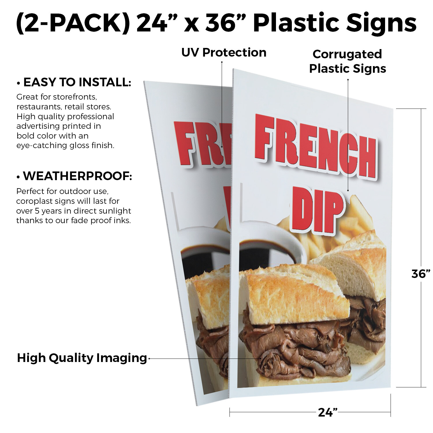 French Dip 24″ x 36″ 2 Pack Of Store Sign Plastic Or Decal