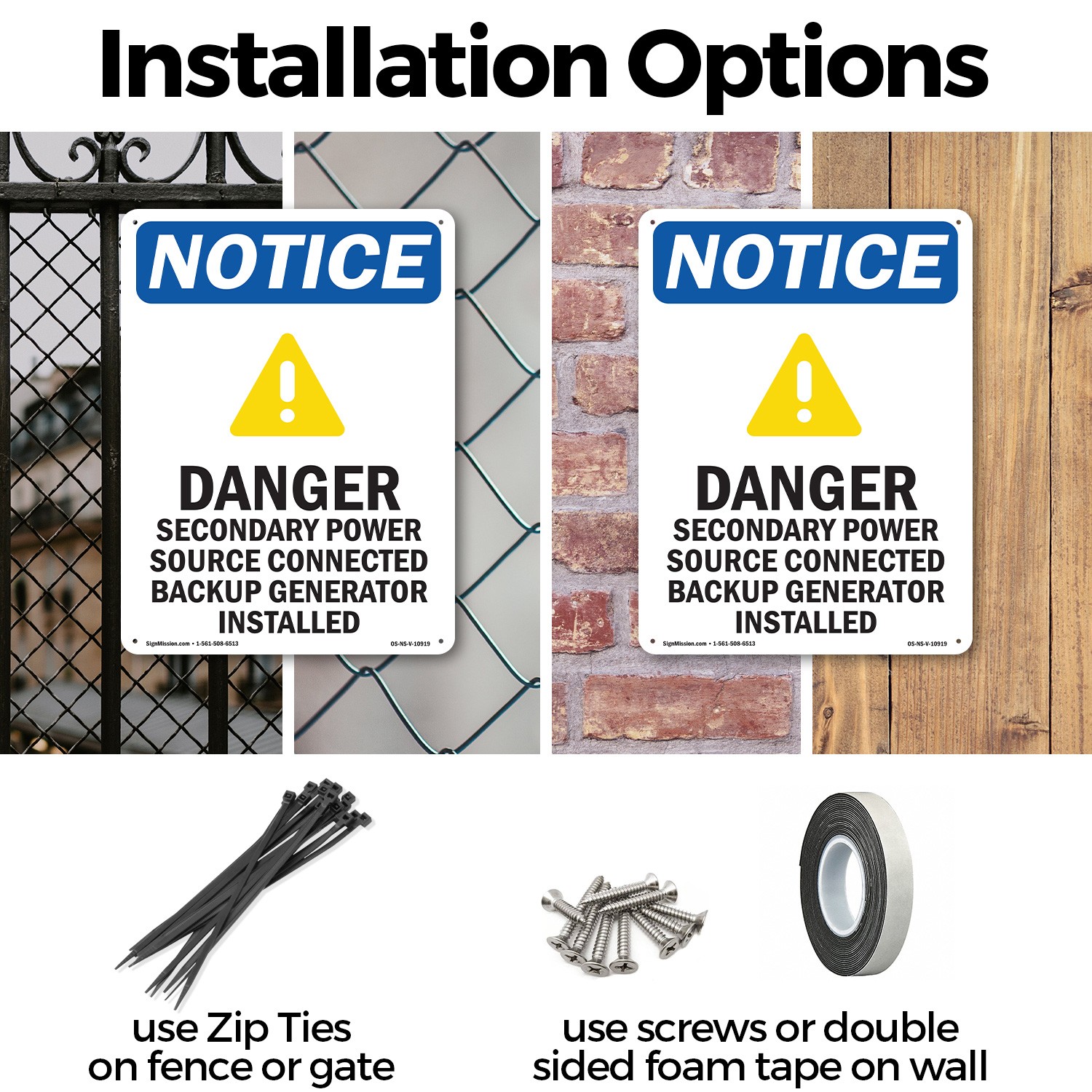 Danger Secondary Power OSHA Notice Sign Metal, Plastic, Or Decal – 5 or 10 Pack