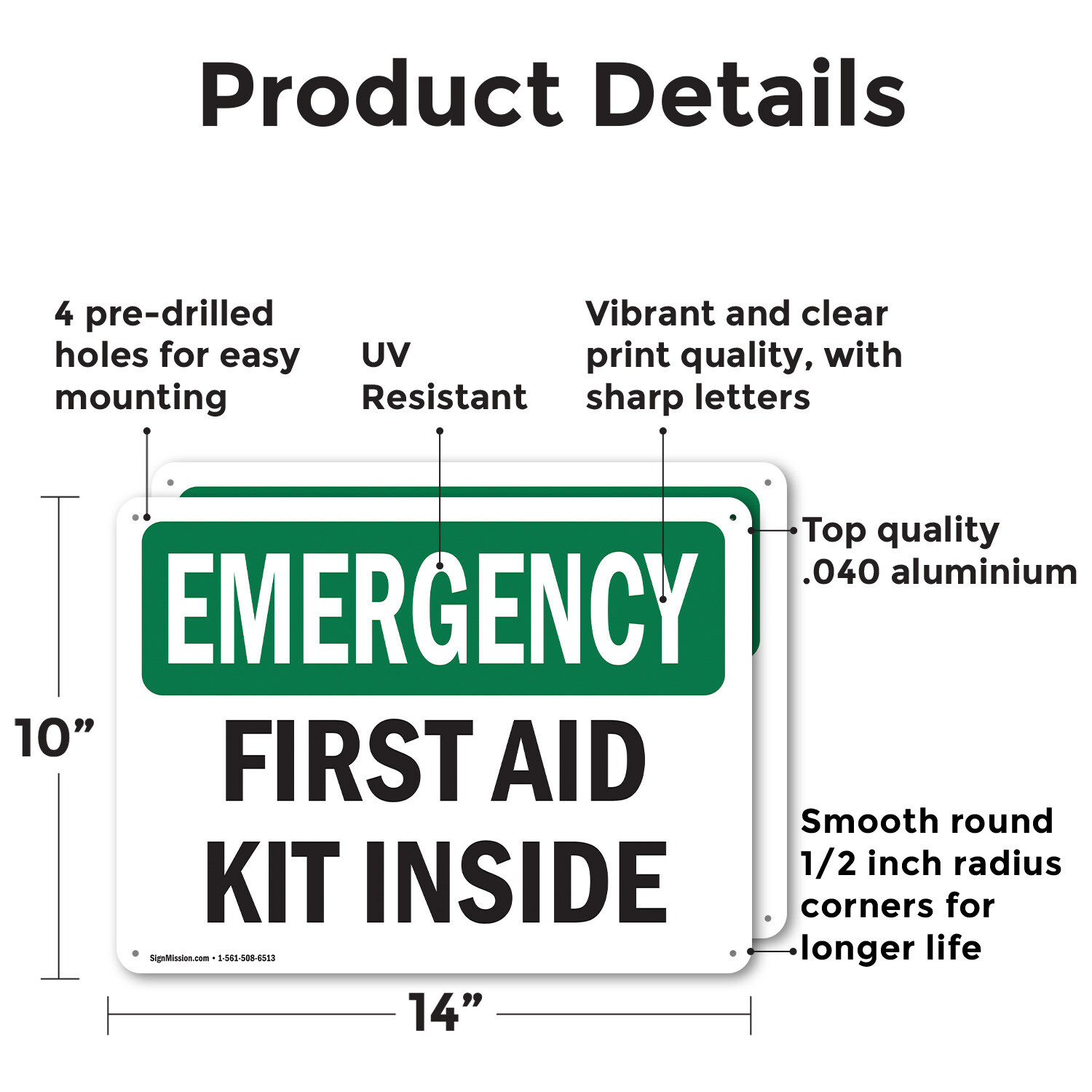 (2 Pack) First Aid Kit Inside OSHA Emergency Sign Decal Metal Plastic