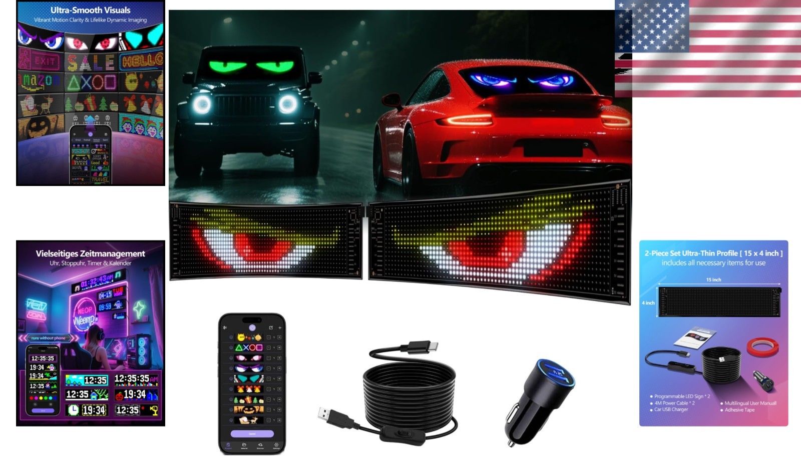 Synchronized 2PCS Devil Eyes LED Windshield Display – Bluetooth & Waterproof