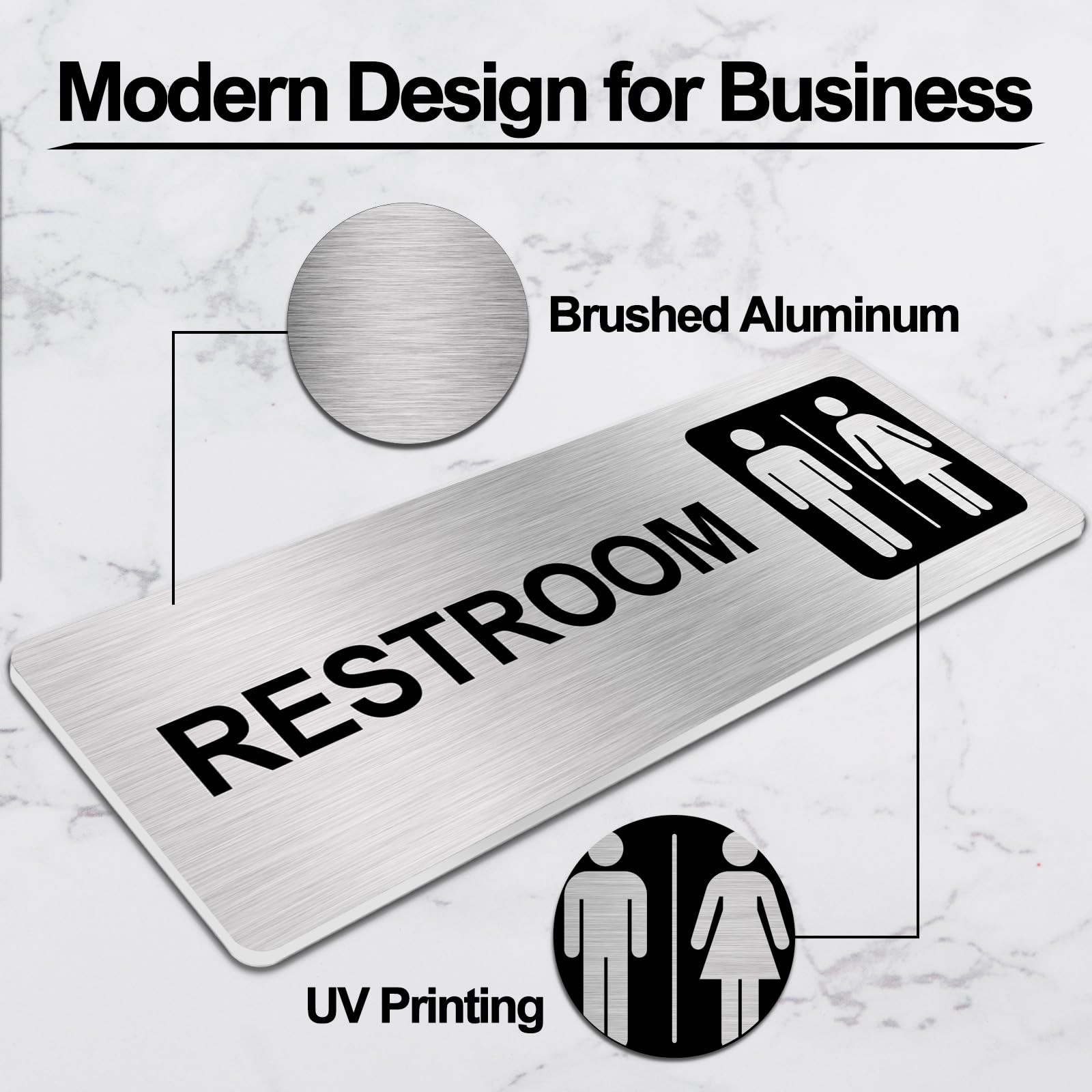 Silvivao Restroom Sign for Business, 9 x 3 Inches Brushed Aluminum, Waterproo…