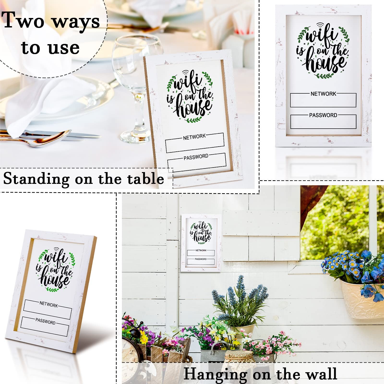 Wifi Password Sign For Home White Wifi Pattern Board Rustic Cute Worn Wood Frame