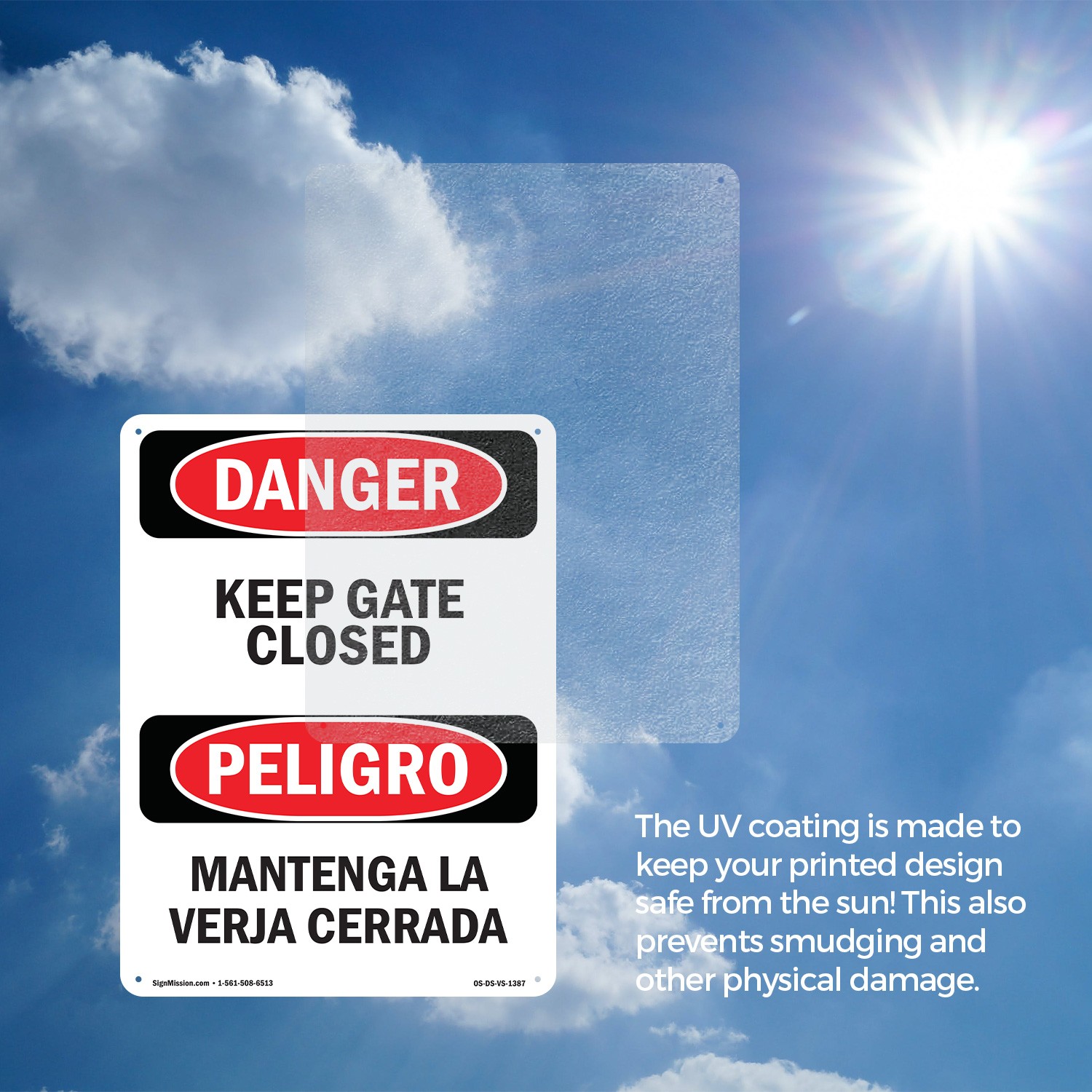 Keep Gate Closed Bilingual OSHA Danger Sign Metal, Plastic, Decal 5 or 10 Pack