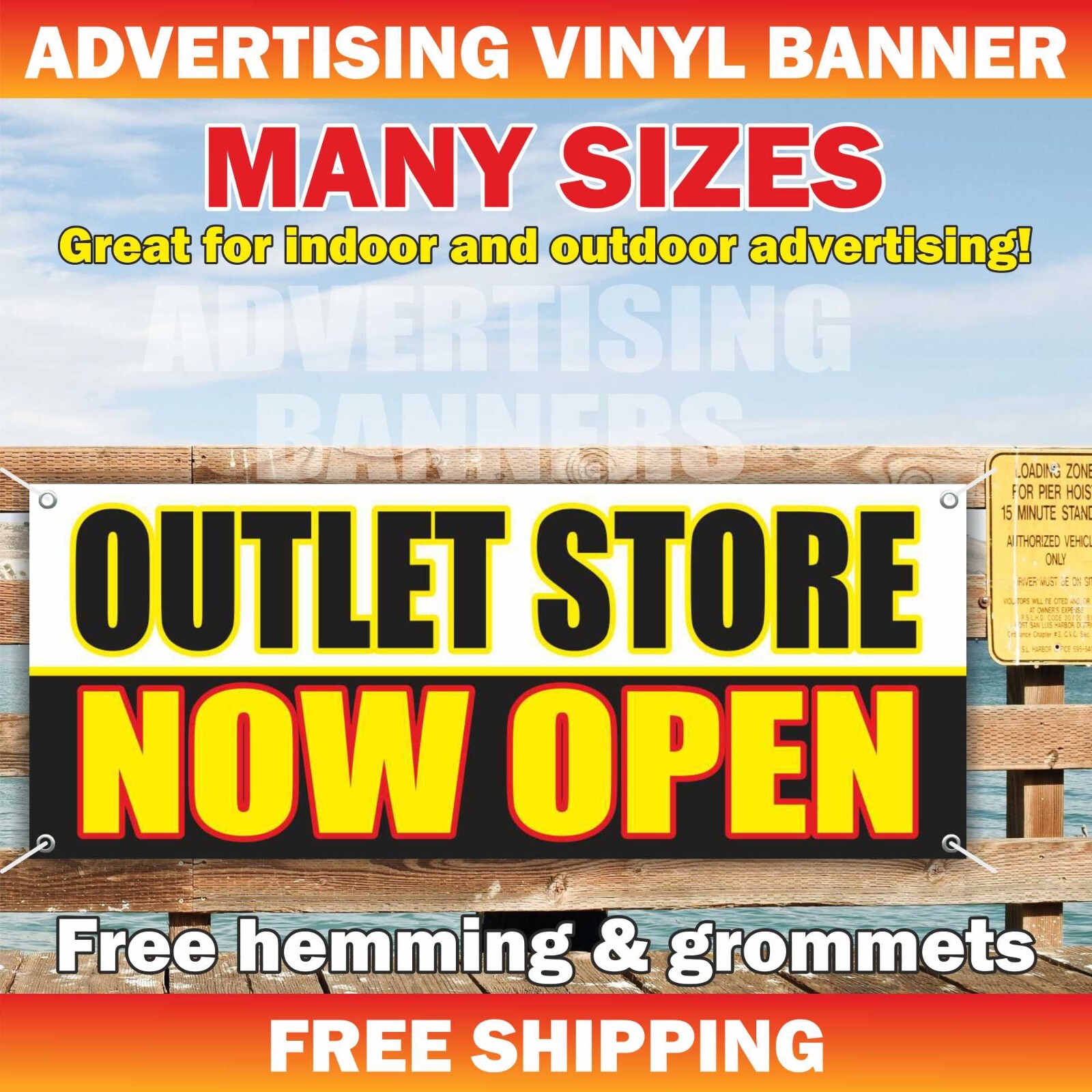 OUTLET STORE NOW OPEN Advertising Banner Vinyl Mesh Sign Market Shop